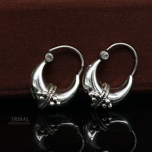 Vintage Design 925 sterling silver fabulous hoops earring, tribal kundal earring from Rajasthan India, best gifting unisex jewelry ear1057 - TRIBAL ORNAMENTS