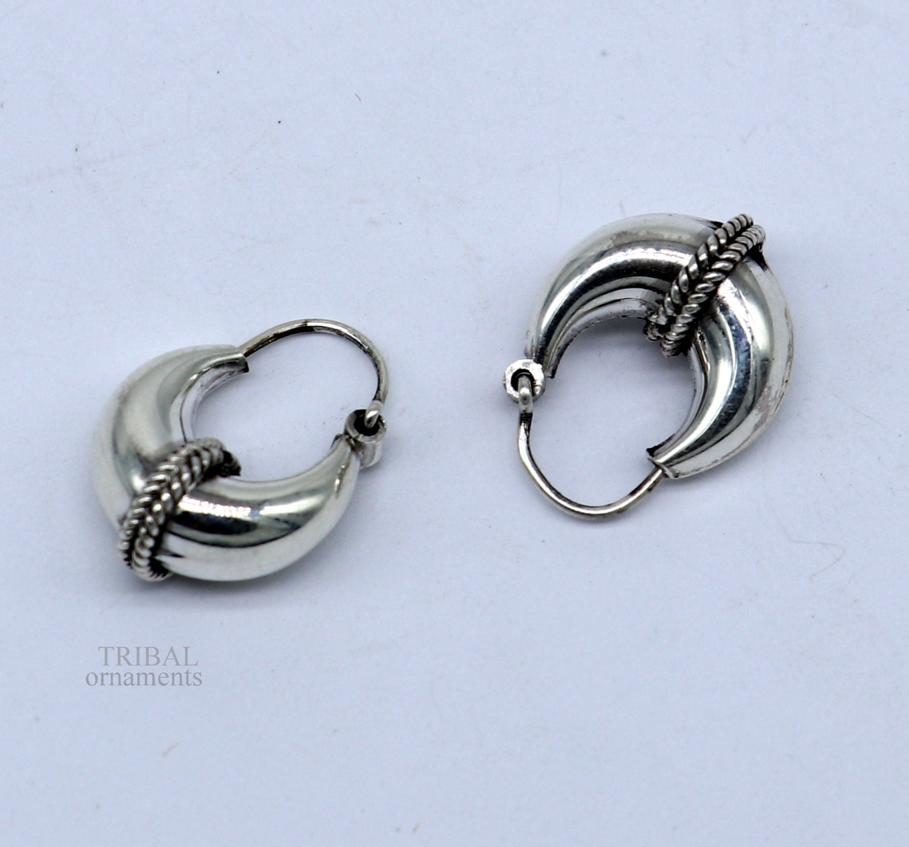 Vintage Design 925 sterling silver fabulous hoops earring, tribal kundal earring from Rajasthan India, best gifting unisex jewelry ear1048 - TRIBAL ORNAMENTS
