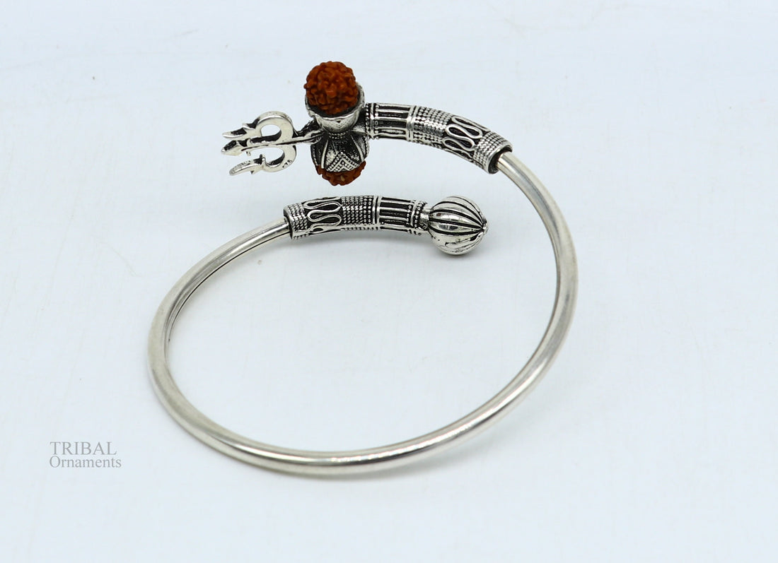 925 sterling silver handmade Shiva Trishul bangle bracelet Rudraksha kada, excellent Bahubali trident kada bracelet gift nsk427 - TRIBAL ORNAMENTS