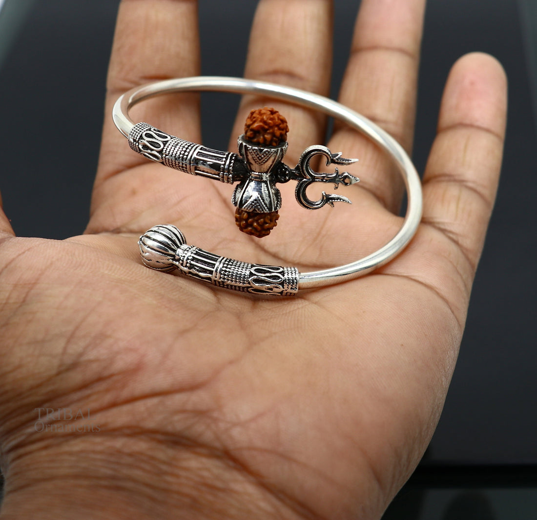 925 sterling silver handmade Shiva Trishul bangle bracelet Rudraksha kada, excellent Bahubali trident kada bracelet gift nsk427 - TRIBAL ORNAMENTS