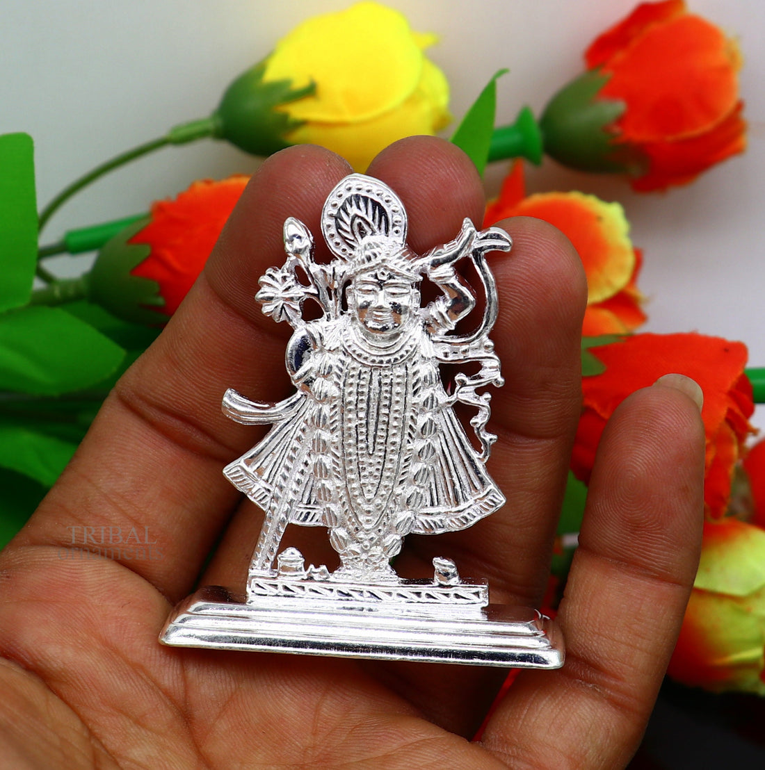 Divine lord krishna narayan avtar shri Nathji statue figurine solid silver article, best gift for decor your car front for blessing art472 - TRIBAL ORNAMENTS