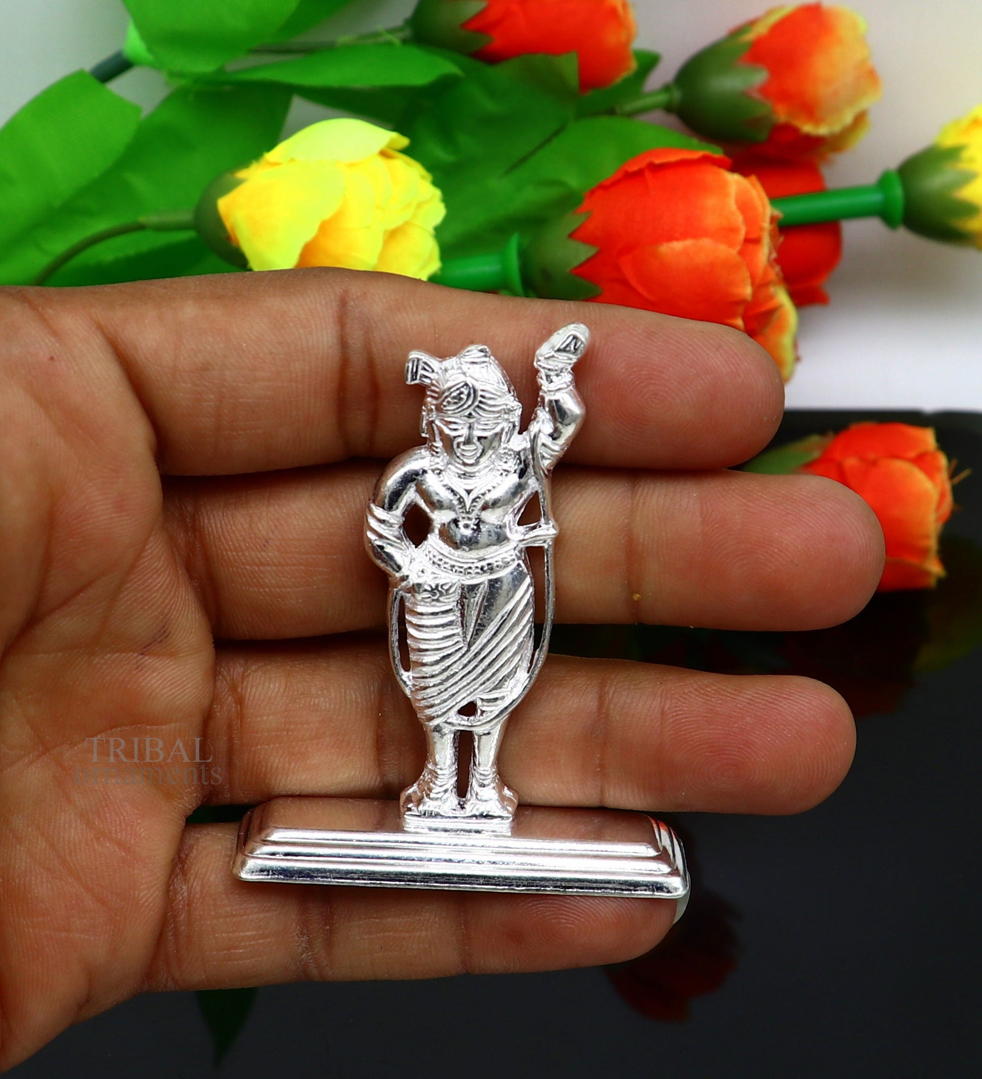 Silver lord krishna narayan avtar shri Nathji statue figurine, solid silver article, best gift for décor your car front for blessing art455 - TRIBAL ORNAMENTS