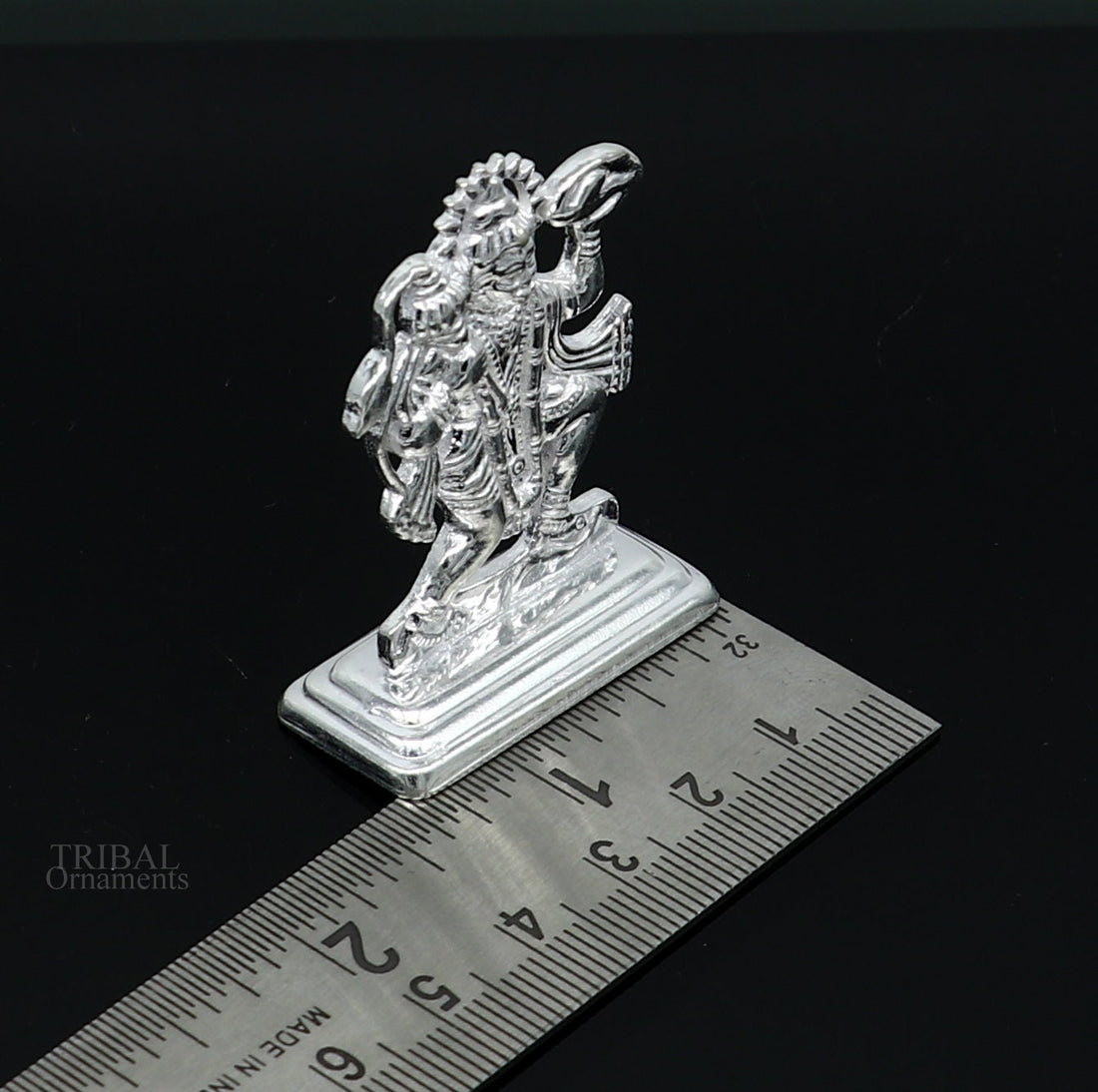 Sterling silver handmade Idols Lord Hanumaan BajaranBali flying with mountain statue figurine, puja articles decorative gift puja art485 - TRIBAL ORNAMENTS