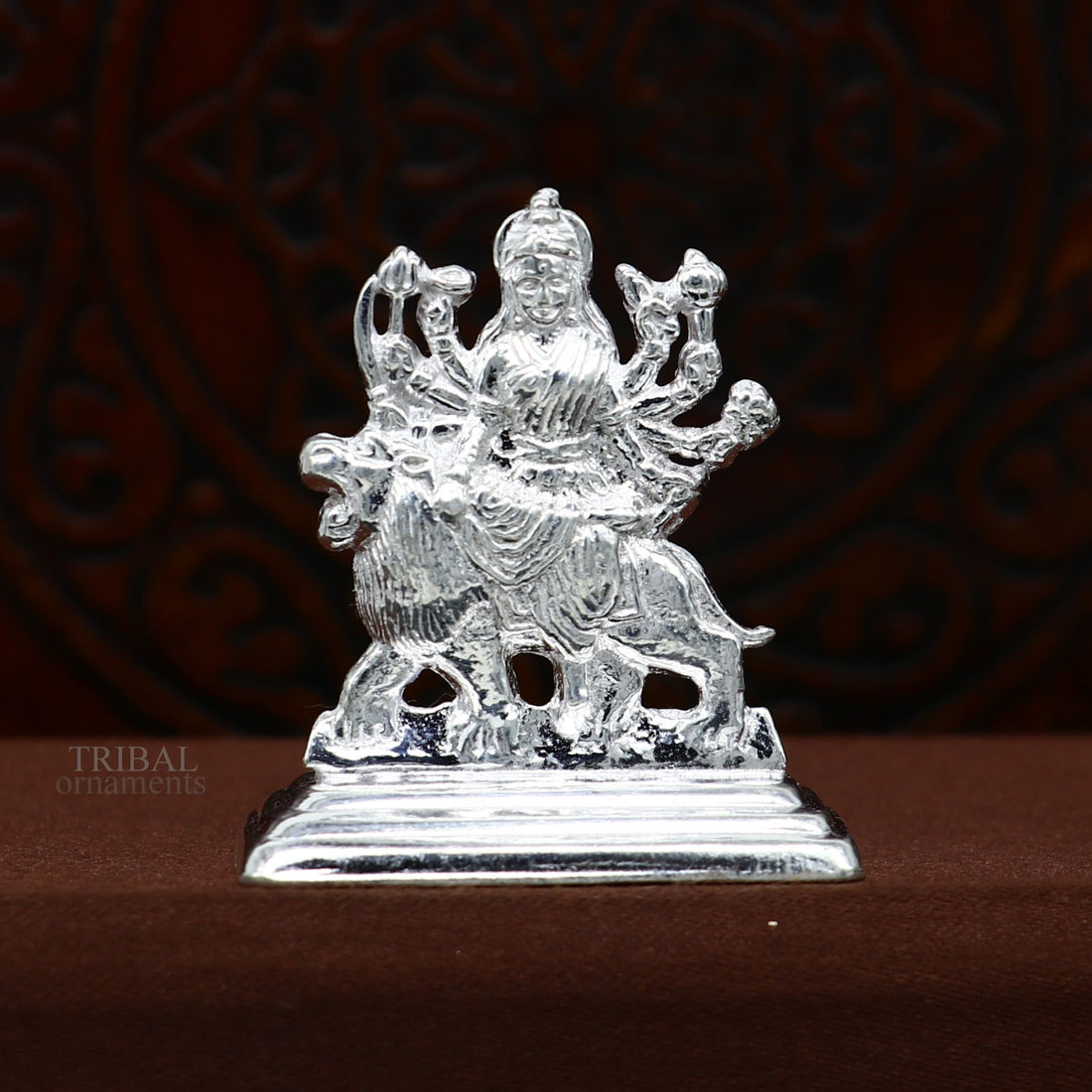 Sterling silver Goddess Durga maa, Pooja Articles, Indian Silver Idols, handcrafted Mataji statue sculpture amazing gifting Art469 - TRIBAL ORNAMENTS