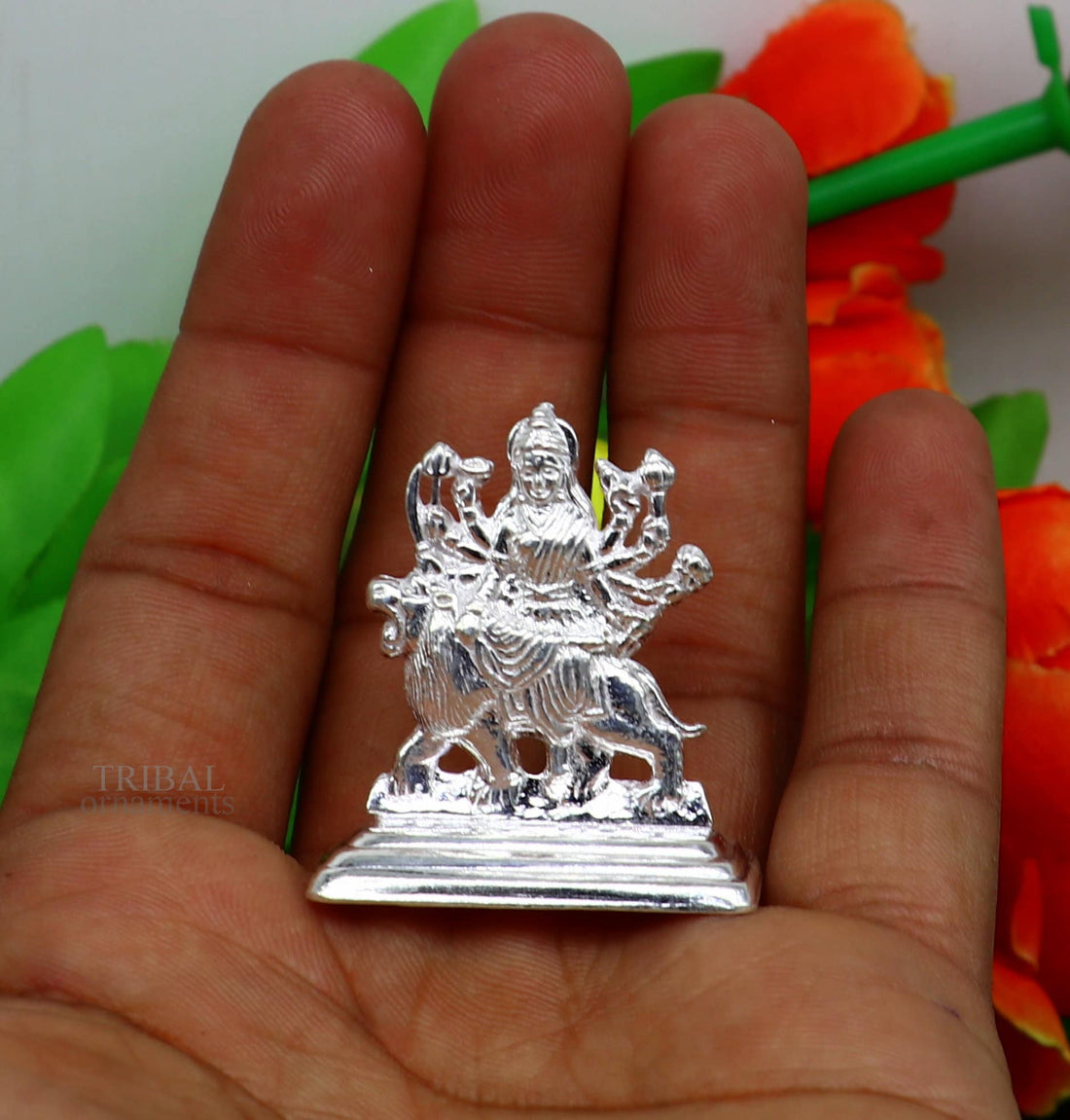 Sterling silver Goddess Durga maa, Pooja Articles, Indian Silver Idols, handcrafted Mataji statue sculpture amazing gifting Art469 - TRIBAL ORNAMENTS