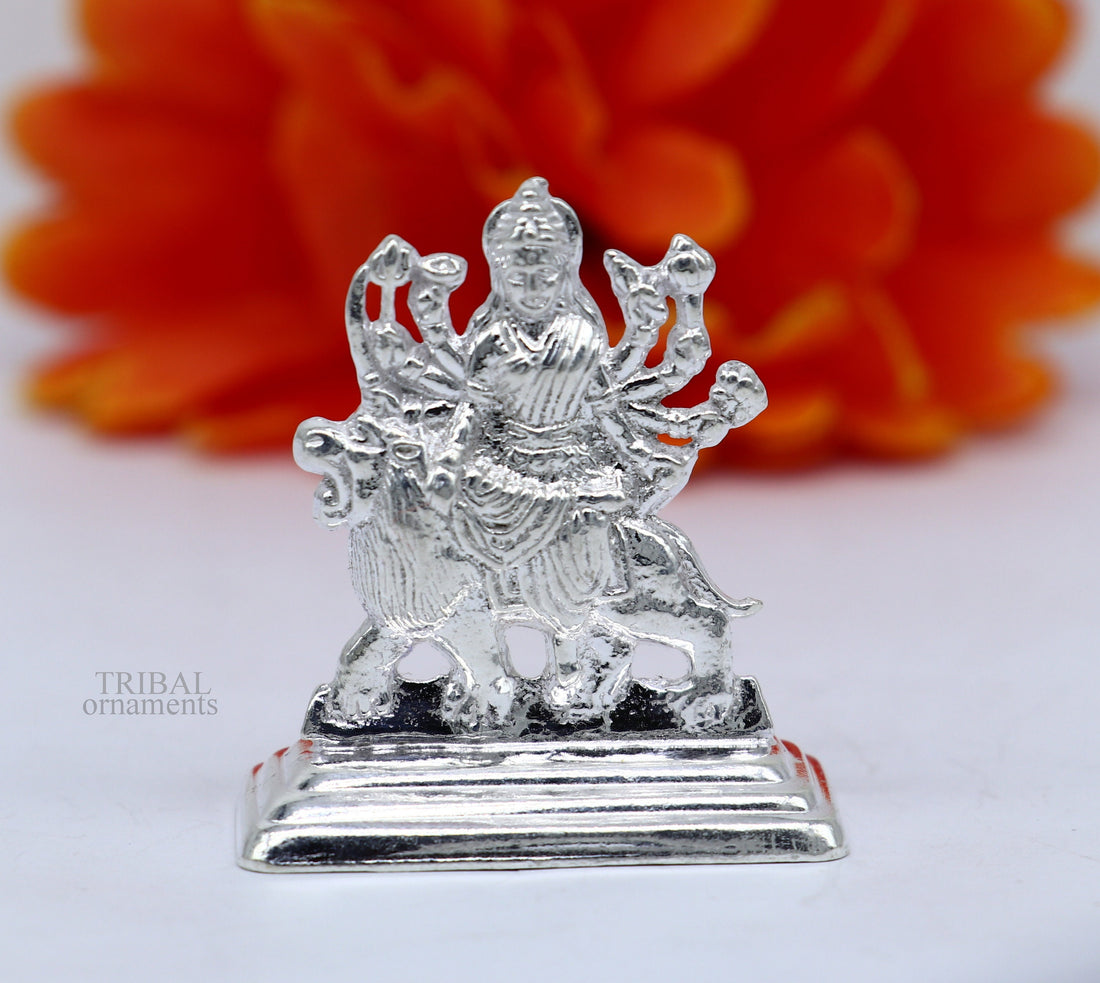 Sterling silver Goddess Durga maa, Pooja Articles, Indian Silver Idols, handcrafted Mataji statue sculpture amazing gifting Art469 - TRIBAL ORNAMENTS