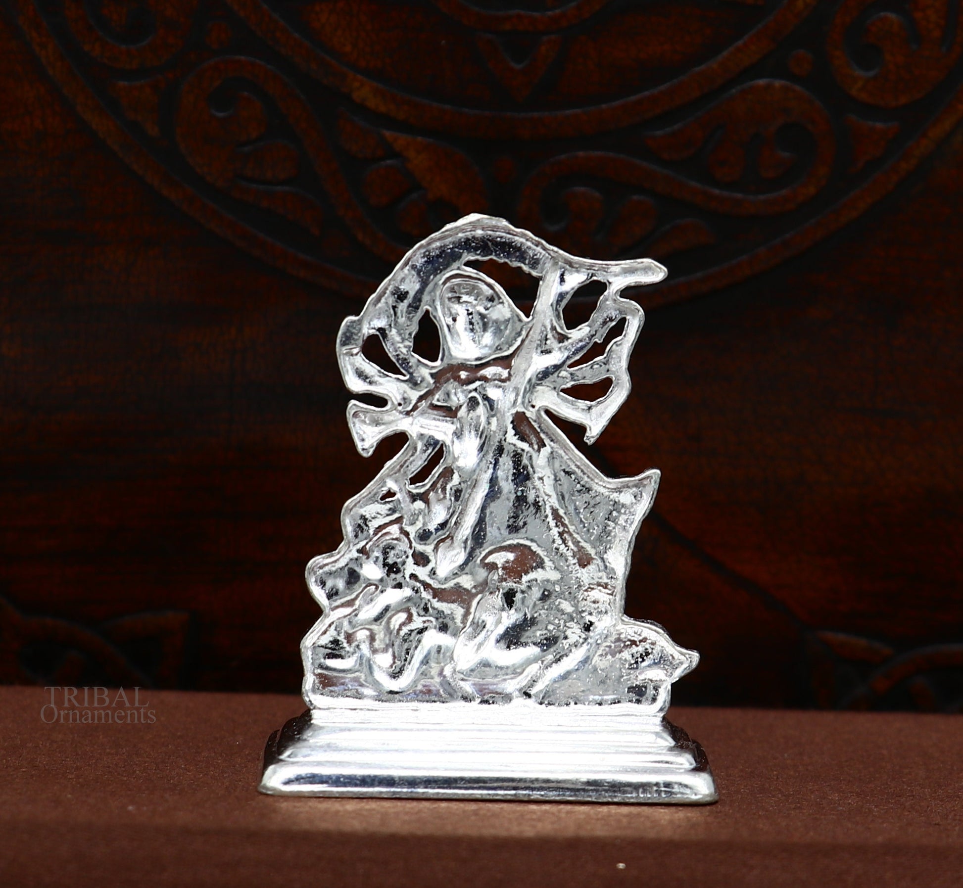 Sterling silver Goddess kali maa, mother kalika Articles, Indian Silver Idols, handcrafted Mataji statue sculpture amazing gifting Art467 - TRIBAL ORNAMENTS