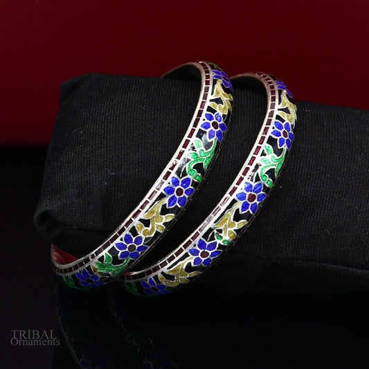 925 Sterling silver handmade amazing meenakari (color enamel )bangle bracelet vintage antique style jewelry from Rajasthan india nba282 - TRIBAL ORNAMENTS