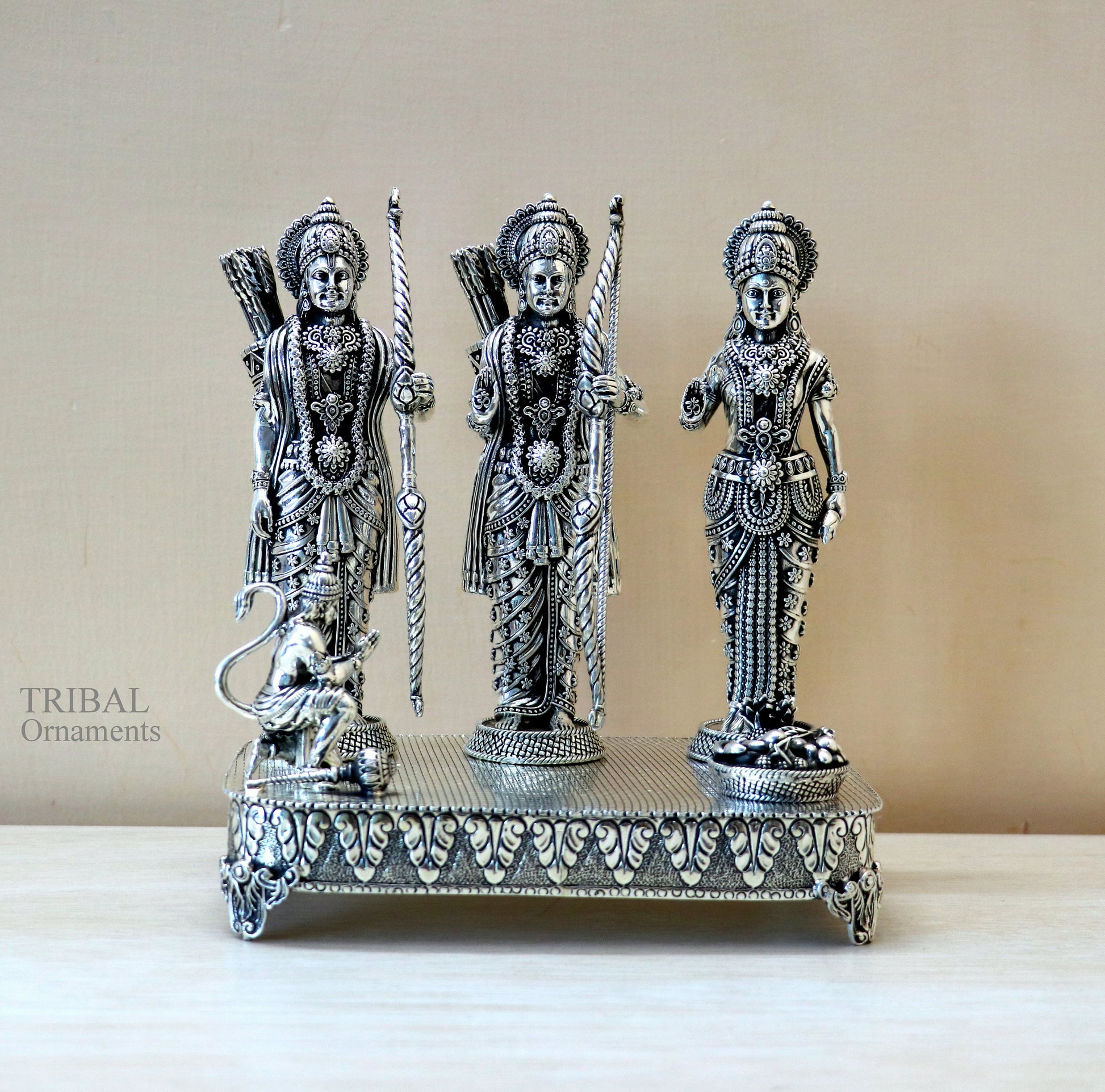7.5" 925 Sterling silver Silver God Shri Ram Darbar, Lord Shri Rama family, Laxman and Seeta, handcrafted statue sculpture gifti su652 - TRIBAL ORNAMENTS