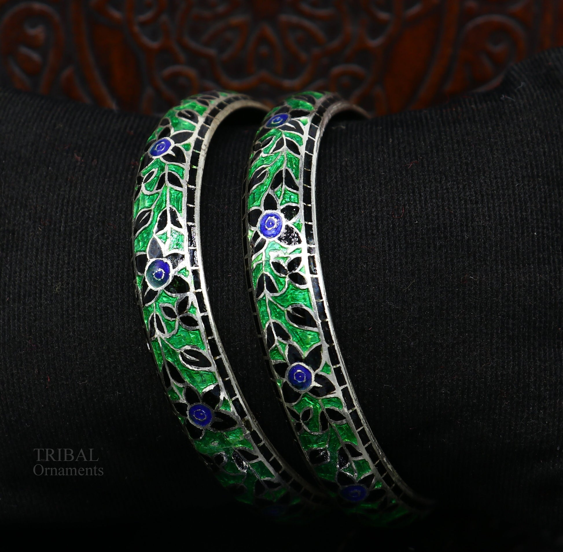 925 Sterling silver handmade color enamel Floral design dainty bangle bracelet vintage antique style jewelry best wedding gift nba278 - TRIBAL ORNAMENTS