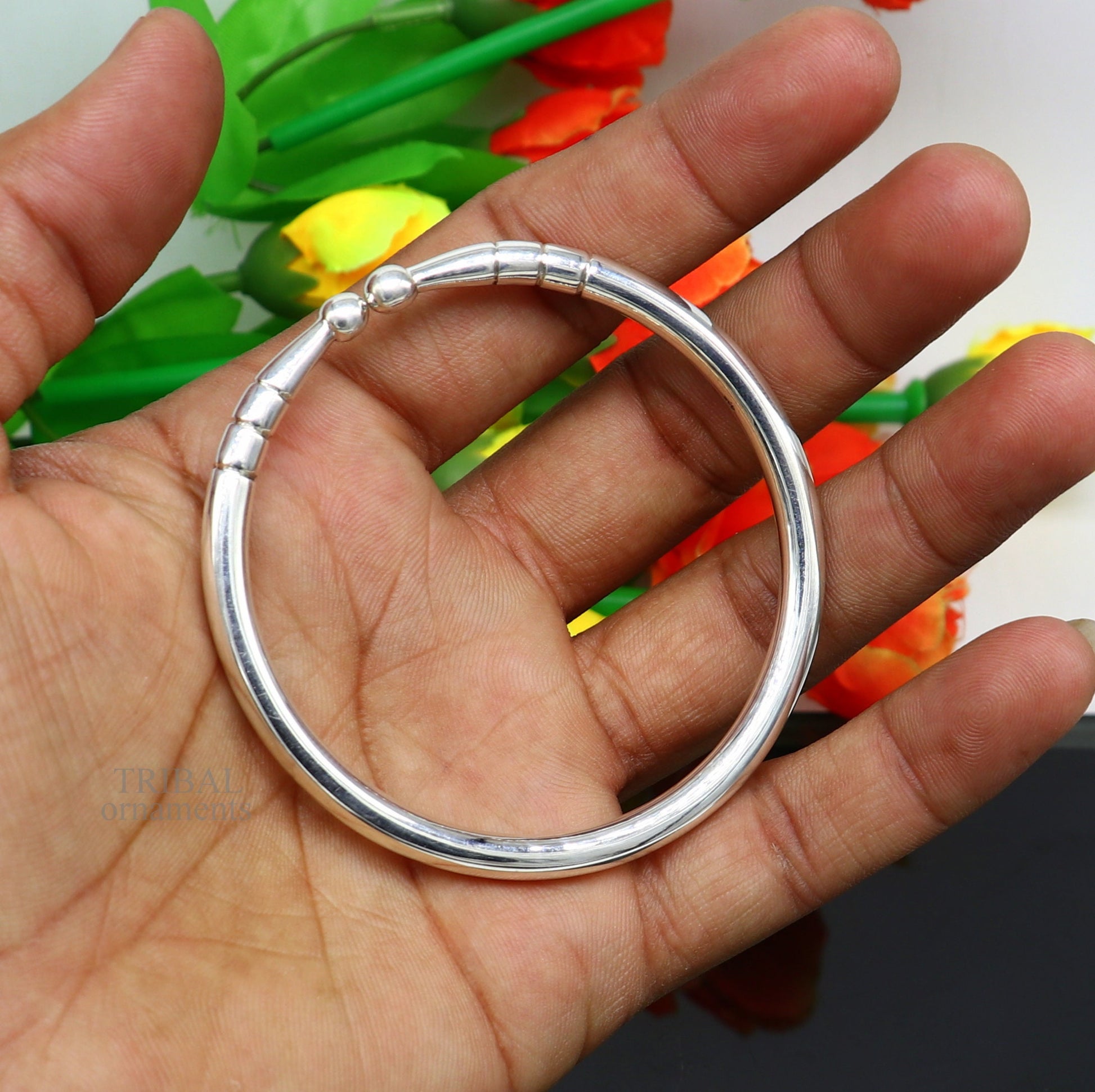 5mm 925 Solid sterling silver handmade design plain shiny bangle bracelet adjustable kada, best personalized gift for unisex nsk430 - TRIBAL ORNAMENTS