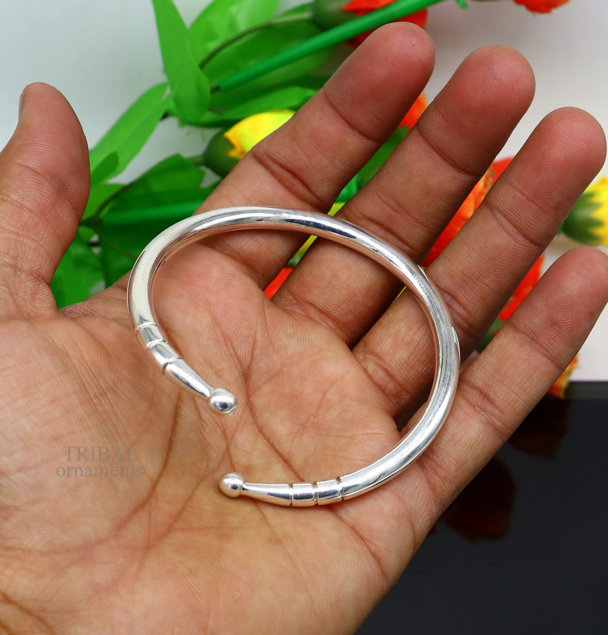 5mm 925 Solid sterling silver handmade design plain shiny bangle bracelet adjustable kada, best personalized gift for unisex nsk430 - TRIBAL ORNAMENTS