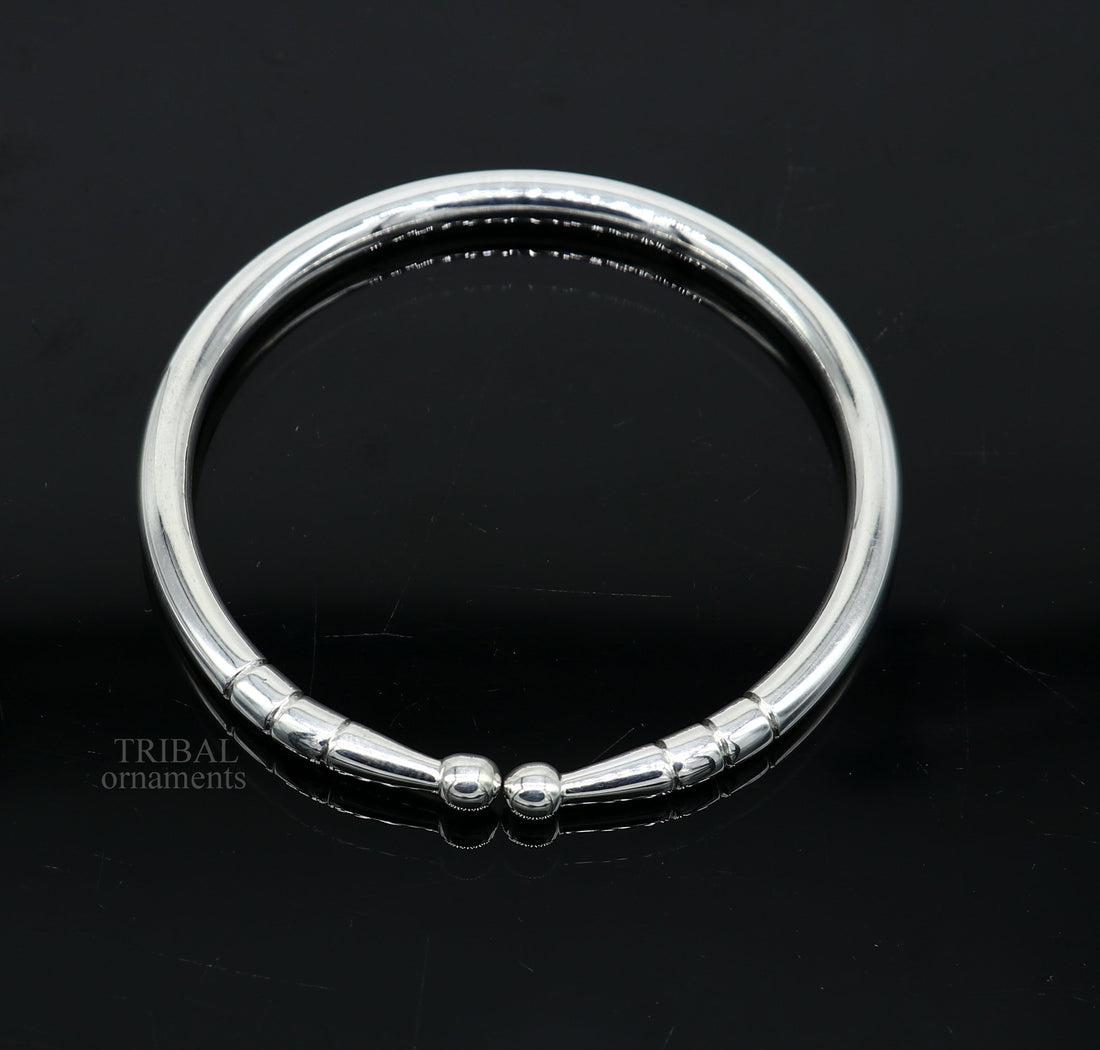 5mm 925 Solid sterling silver handmade design plain shiny bangle bracelet adjustable kada, best personalized gift for unisex nsk430 - TRIBAL ORNAMENTS