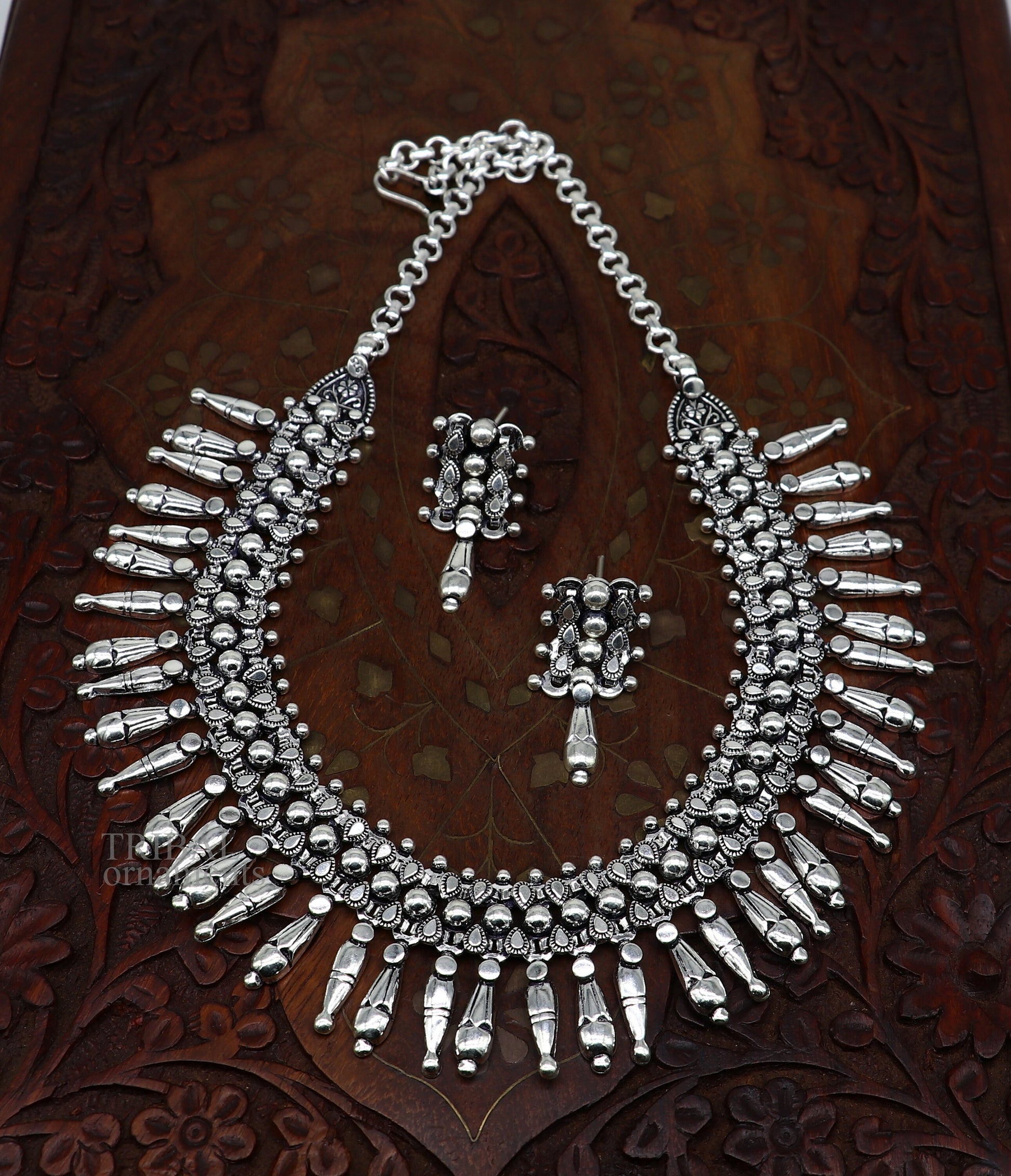 925 sterling silver handcrafted vintage design ethnic necklace, excellent wedding gifting tribal brides belly dance jewelry india nec293 - TRIBAL ORNAMENTS