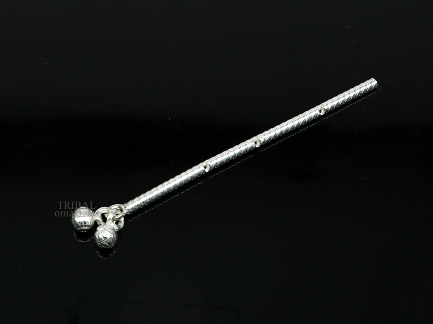8cm Amazing design Solid sterling silver handmade idol krishna flute, silver bansuri, laddu gopala flute,little krishna flute puja art su657 - TRIBAL ORNAMENTS