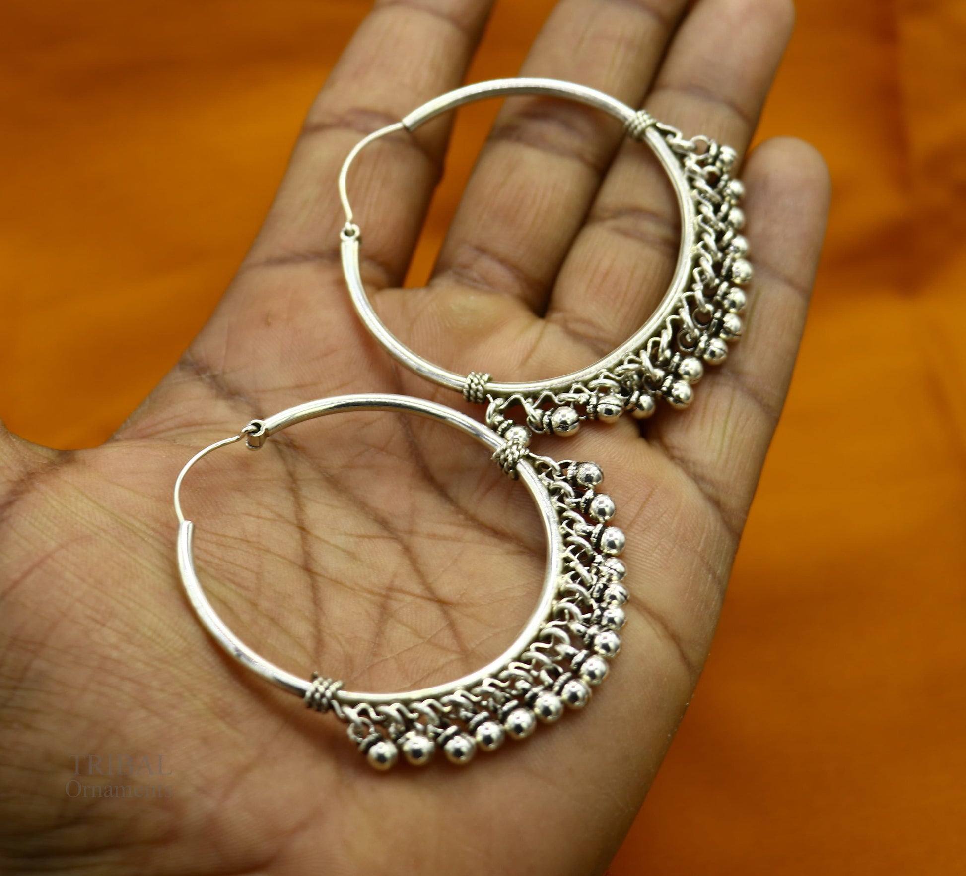 925 sterling silver handmade fabulous hoops earring with gorgeous hanging drops, customized large earring personalized gift s1012 - TRIBAL ORNAMENTS