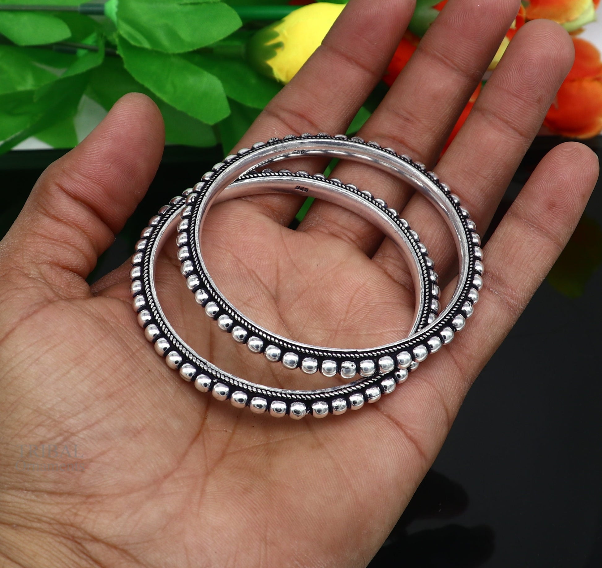 925 sterling silver amazing Waved style beaded bangle bracelet, excellent custom made oxidized personalized bangles for belly dance nba275 - TRIBAL ORNAMENTS
