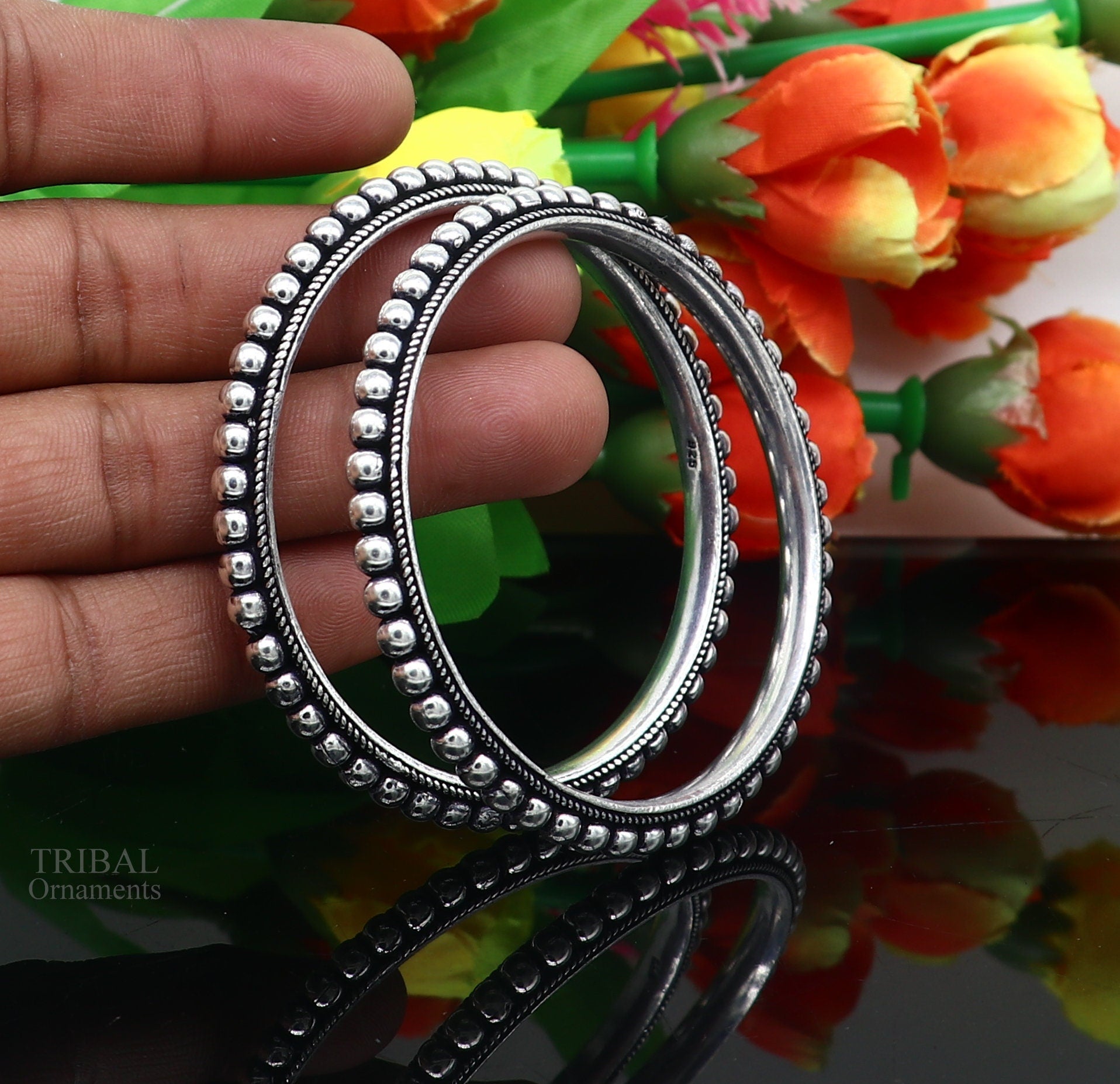 925 sterling silver amazing silver beaded bangle bracelet, excellent custom made oxidized personalized bangle jewelry for belly dance nba273 - TRIBAL ORNAMENTS