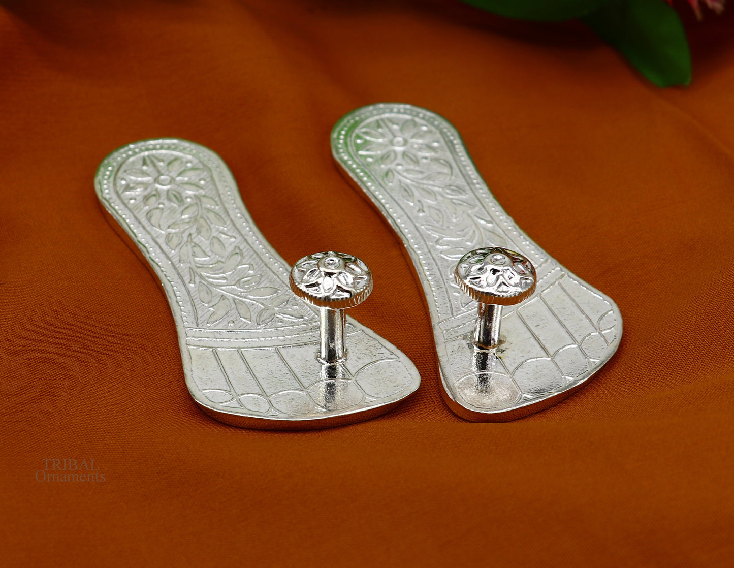 3" Solid sterling silver handmade Charan paduka or slippers for idol krishna, laddu gopala, little krishna or Vshnu Narayana puja art su637 - TRIBAL ORNAMENTS