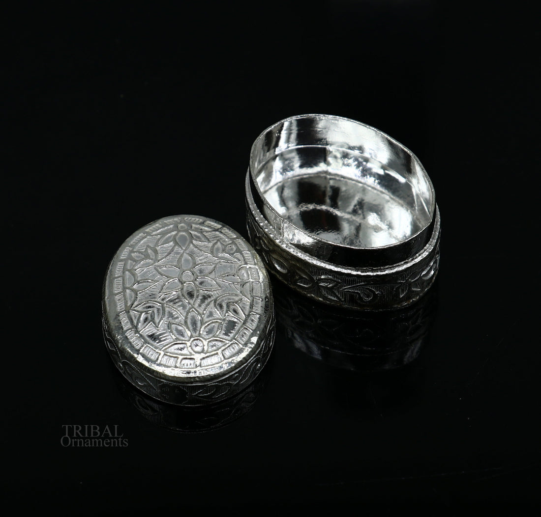 925 solid silver vintage oval shape brides gift kajal box, trinket box, sindur box, eyeliner box, silver utensils, best bridal gift stb341 - TRIBAL ORNAMENTS