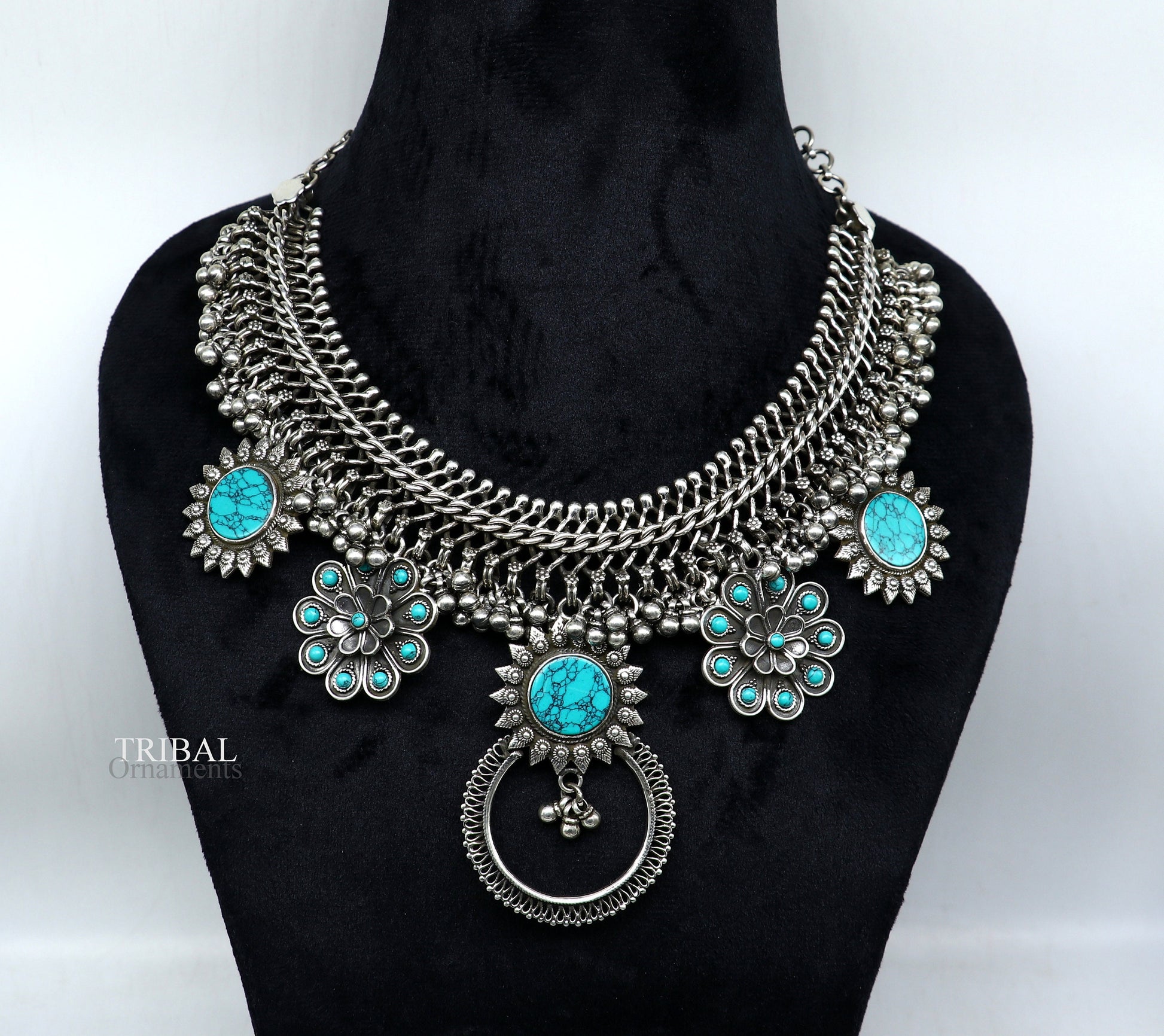 925 sterling silver handcrafted vintage design ethnic charm necklace excellent gifting tribal brides belly dance jewelry india set292 - TRIBAL ORNAMENTS