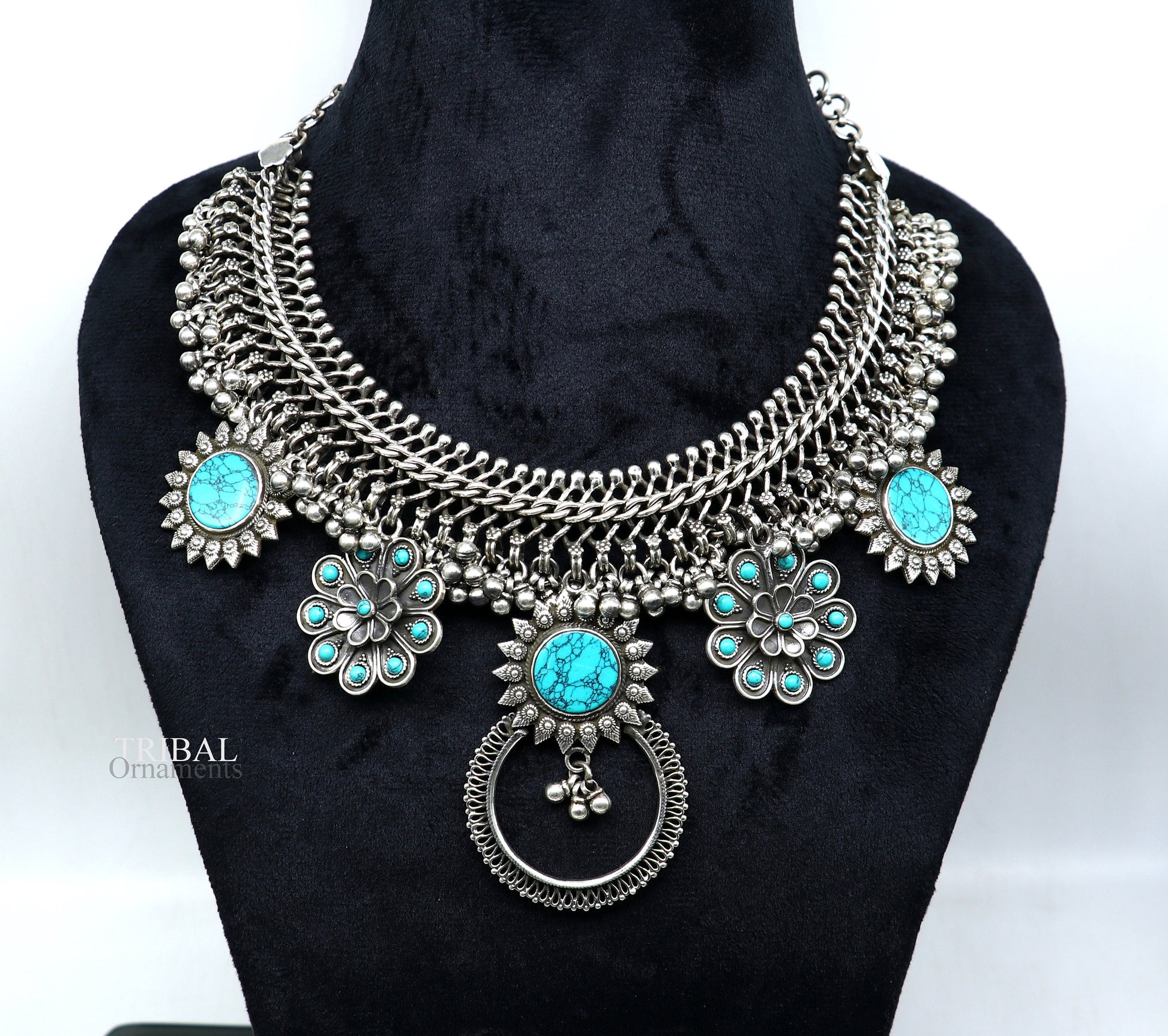 925 sterling silver handcrafted vintage design ethnic charm necklace excellent gifting tribal brides belly dance jewelry india set292 - TRIBAL ORNAMENTS