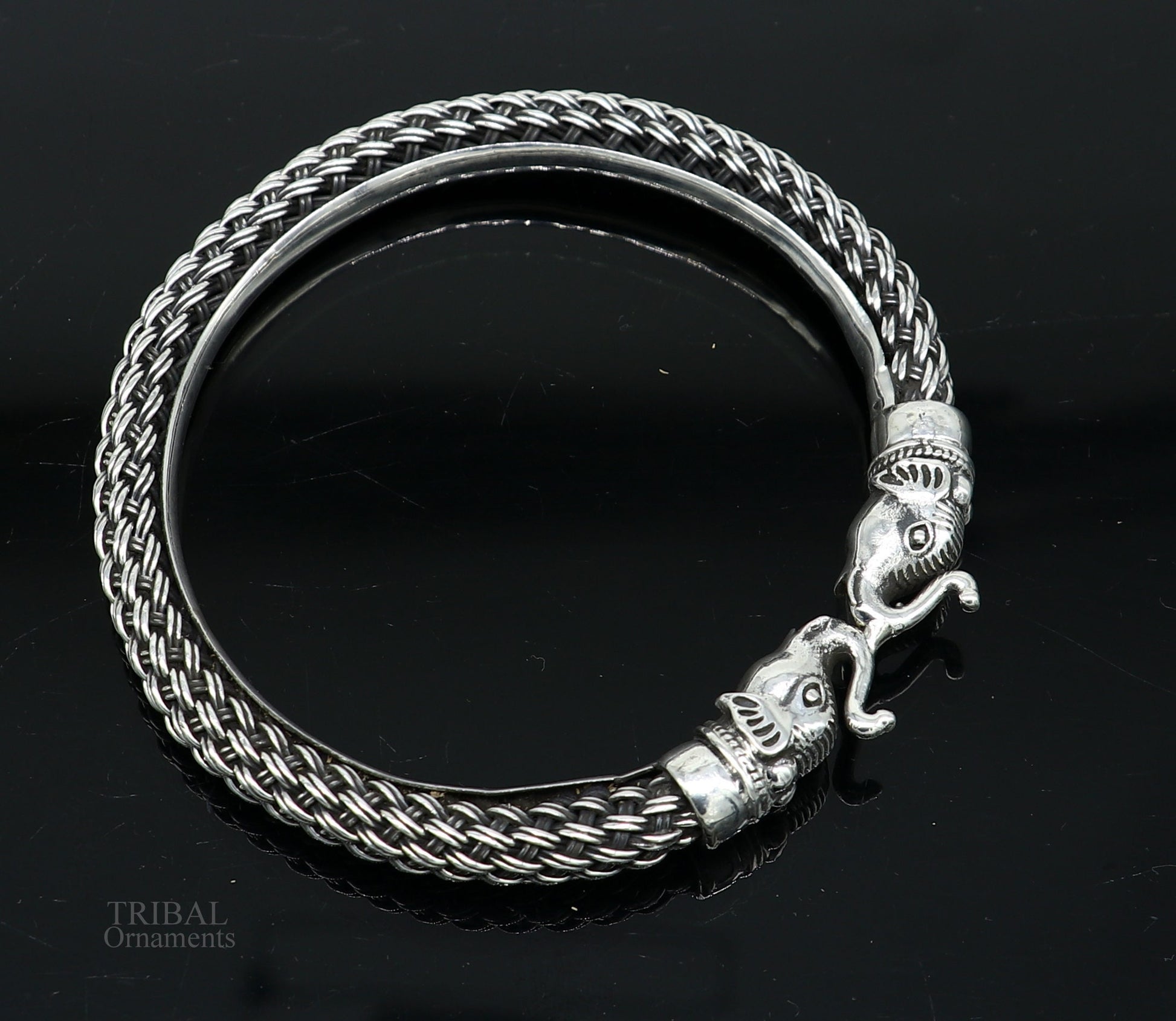 All size 925 sterling silver handmade vintage design stylish elephant face bangle bracelet kada,amazing jewelry from india nsk434 - TRIBAL ORNAMENTS