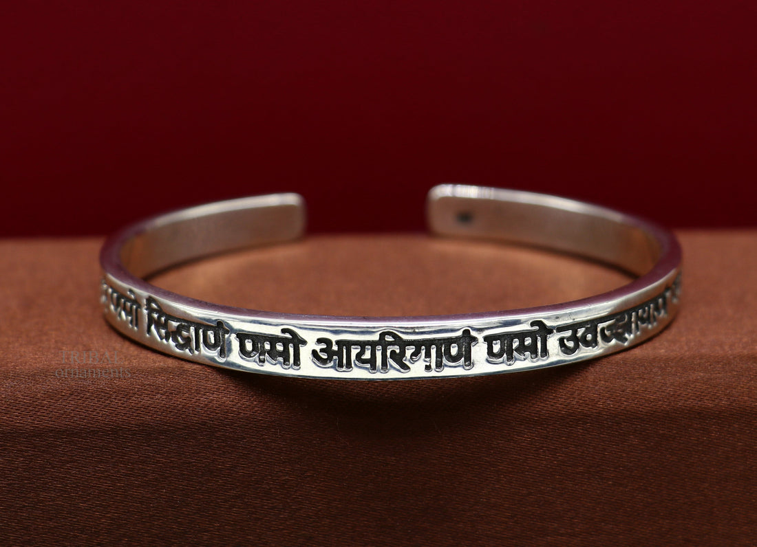 925 sterling silver handmade plain Divine Navakar Mantra gorgeous Bangle cuff bracelet kada, best unisex tribal gifting jewelry cuff120 - TRIBAL ORNAMENTS