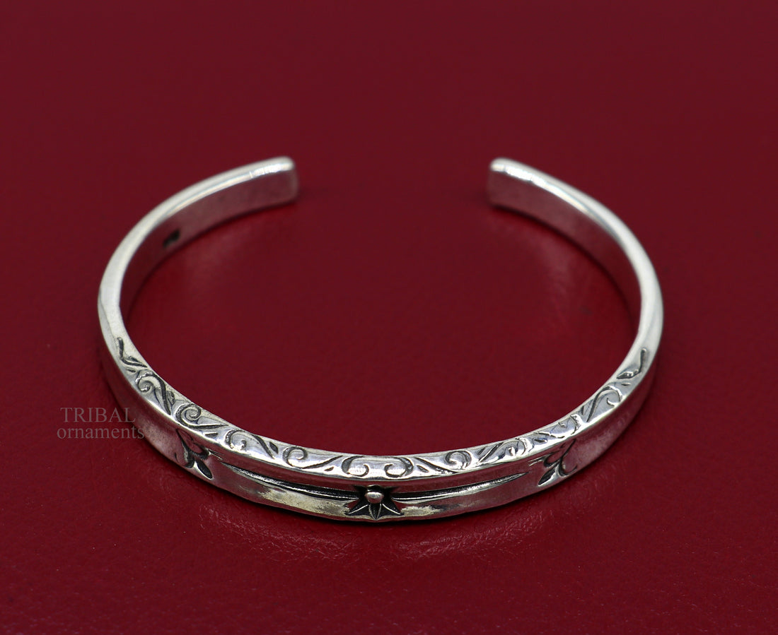 925 sterling silver handmade exclusive vintage design cuff bracelet bangle kada, best unisex stylish fancy gifting jewelry cuff119 - TRIBAL ORNAMENTS