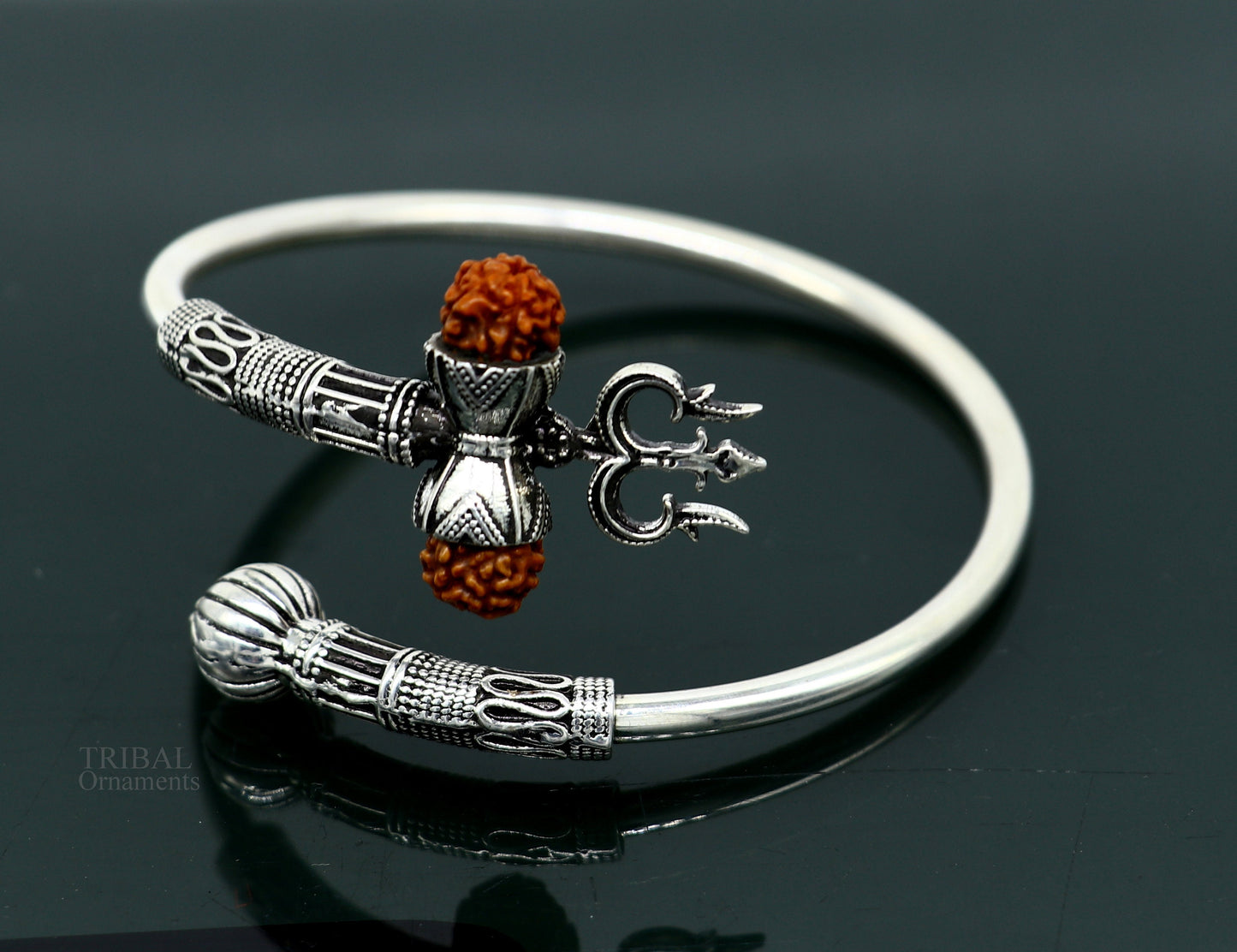 925 sterling silver handmade Shiva Trishul bangle bracelet Rudraksha kada, excellent Bahubali trident kada bracelet gift nsk427 - TRIBAL ORNAMENTS