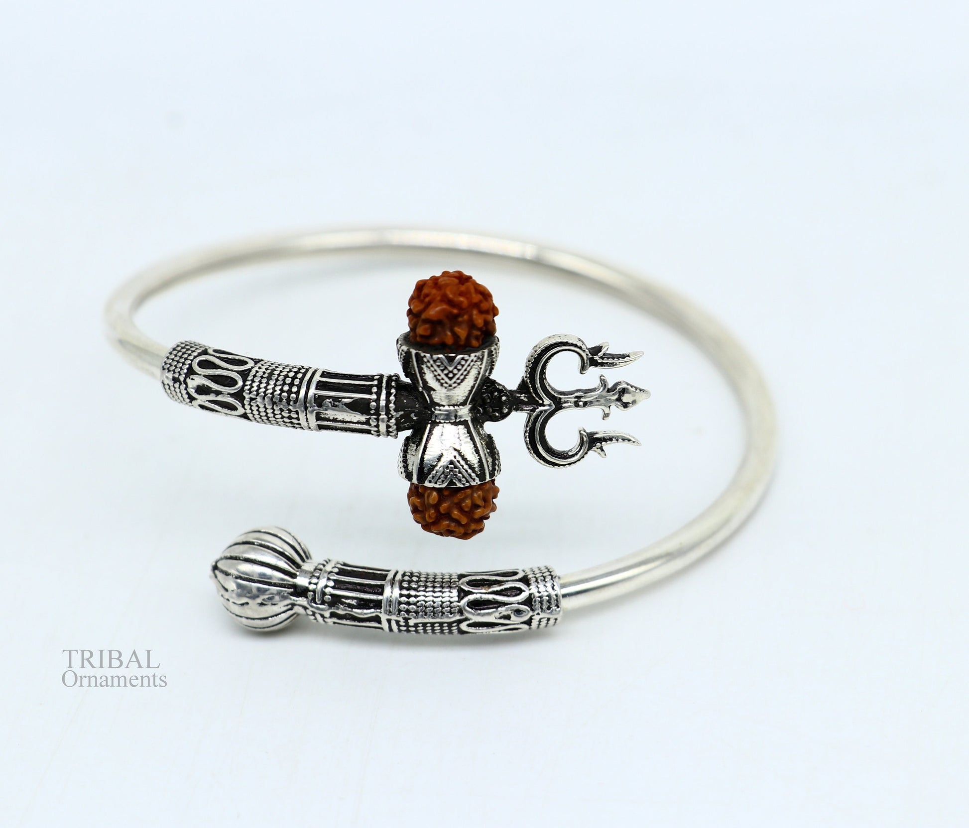 925 sterling silver handmade Shiva Trishul bangle bracelet Rudraksha kada, excellent Bahubali trident kada bracelet gift nsk427 - TRIBAL ORNAMENTS