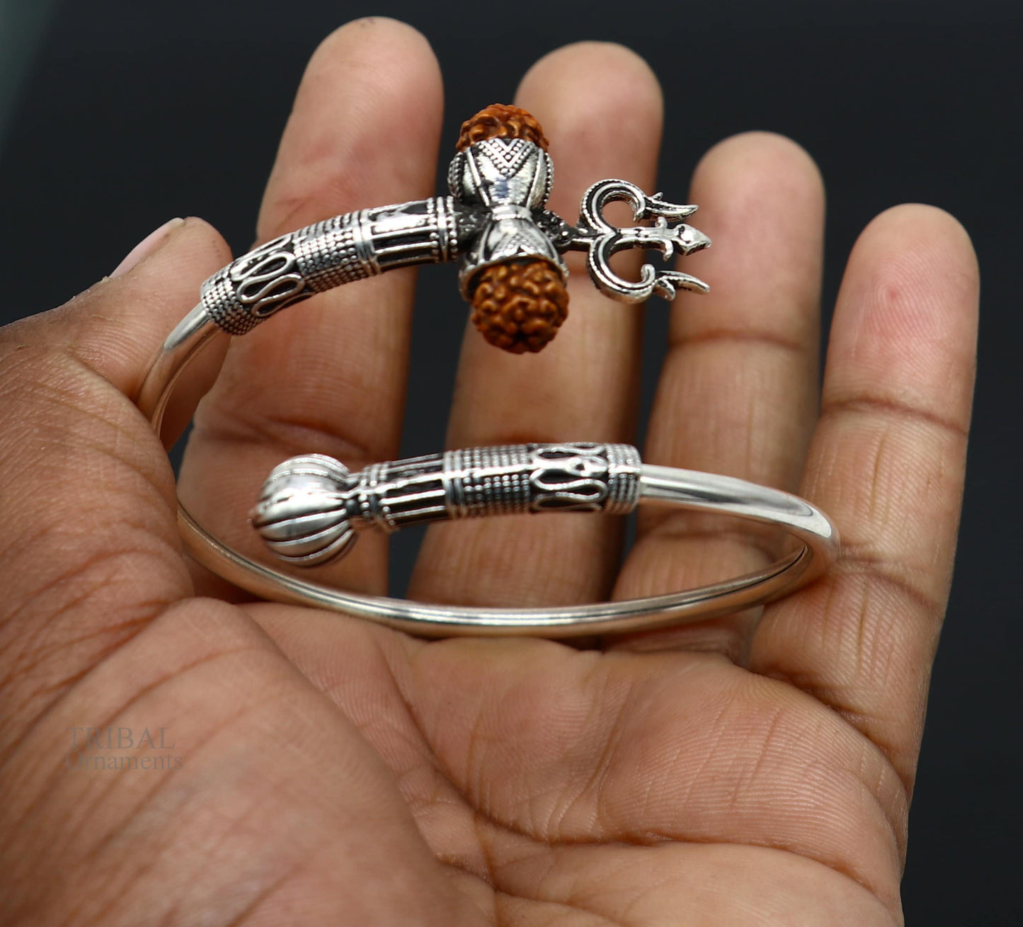 925 sterling silver handmade Shiva Trishul bangle bracelet Rudraksha kada, excellent Bahubali trident kada bracelet gift nsk427 - TRIBAL ORNAMENTS