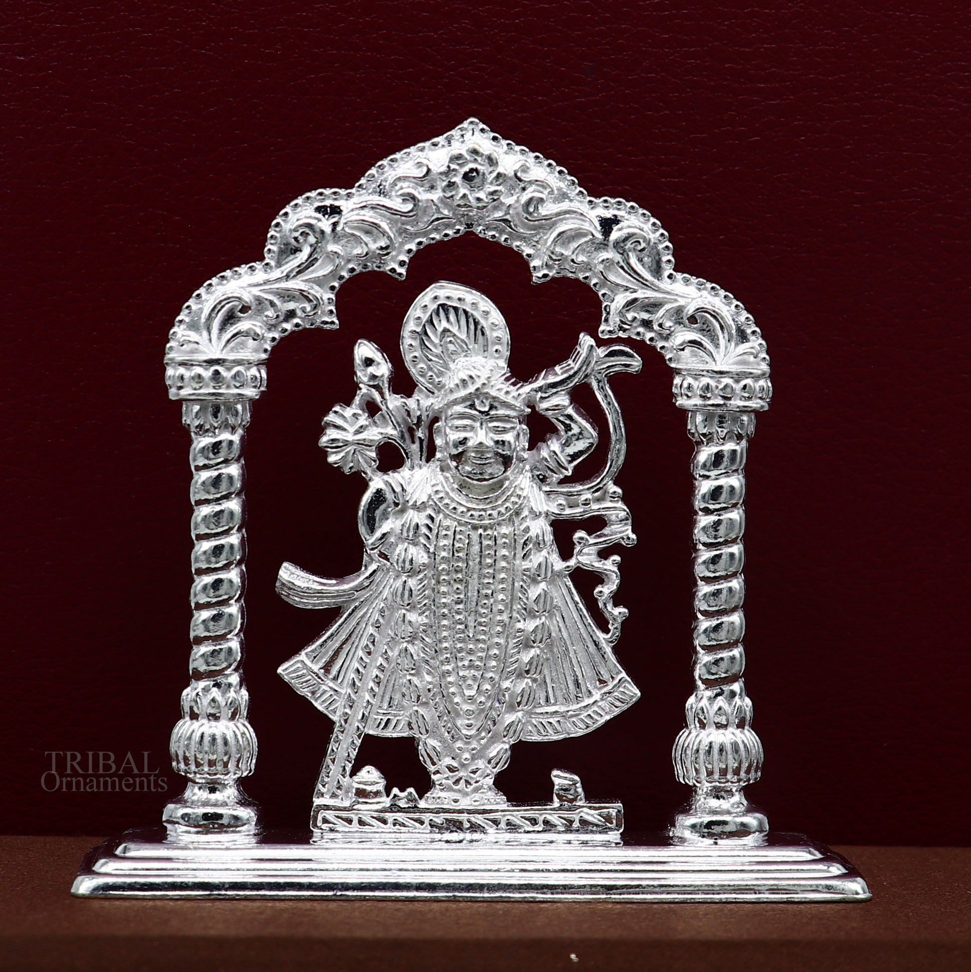 Sterling silver handmade design Indian Idols Lord krishna Shrinathji statue figurine, puja articles decorative gift diwali puja art448 - TRIBAL ORNAMENTS