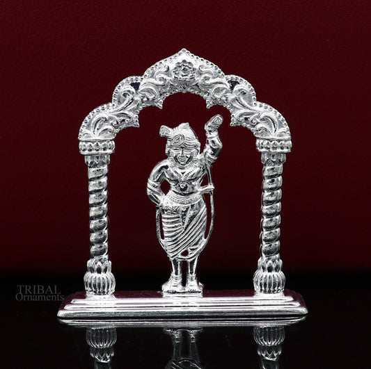 Sterling silver handmade design Indian Idols Lord krishna Shrinathji statue figurine, puja articles decorative gift diwali puja art449 - TRIBAL ORNAMENTS