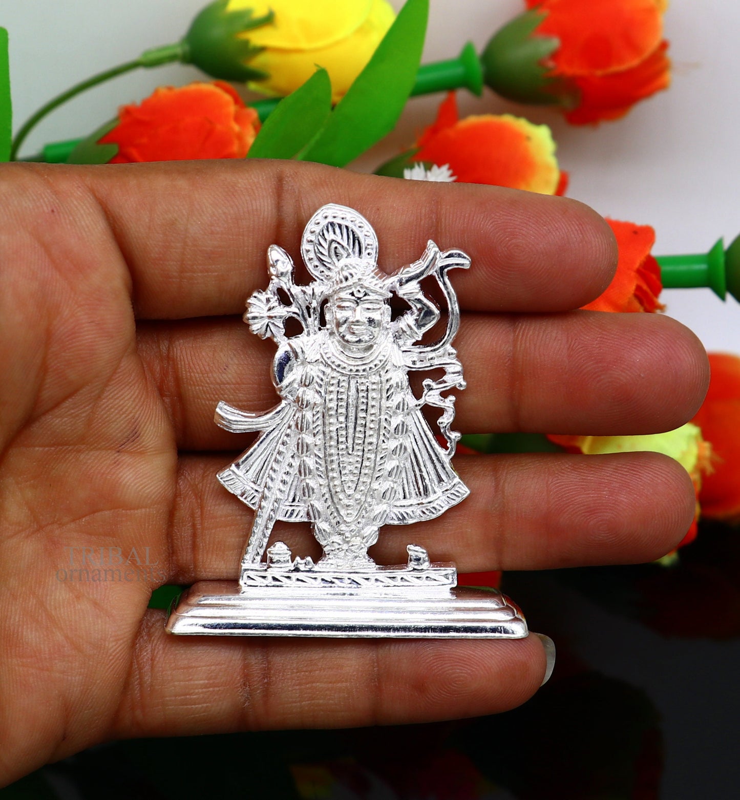 Divine lord krishna narayan avtar shri Nathji statue figurine solid silver article, best gift for decor your car front for blessing art472 - TRIBAL ORNAMENTS