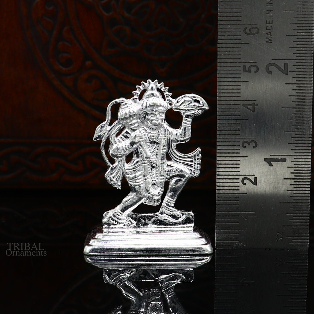 Sterling silver handmade Idols Lord Hanumaan BajaranBali flying with mountain statue figurine, puja articles decorative gift puja art485 - TRIBAL ORNAMENTS