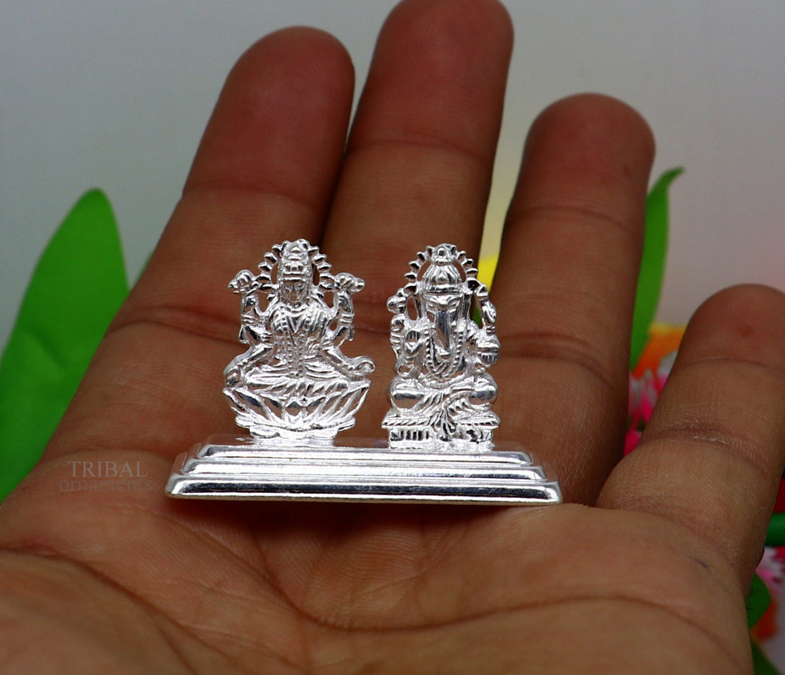 Solid Sterling silver handmade customized Hindu idols Laxmi and Ganesha statue, puja article figurine, home décor Diwali puja gift art456 - TRIBAL ORNAMENTS