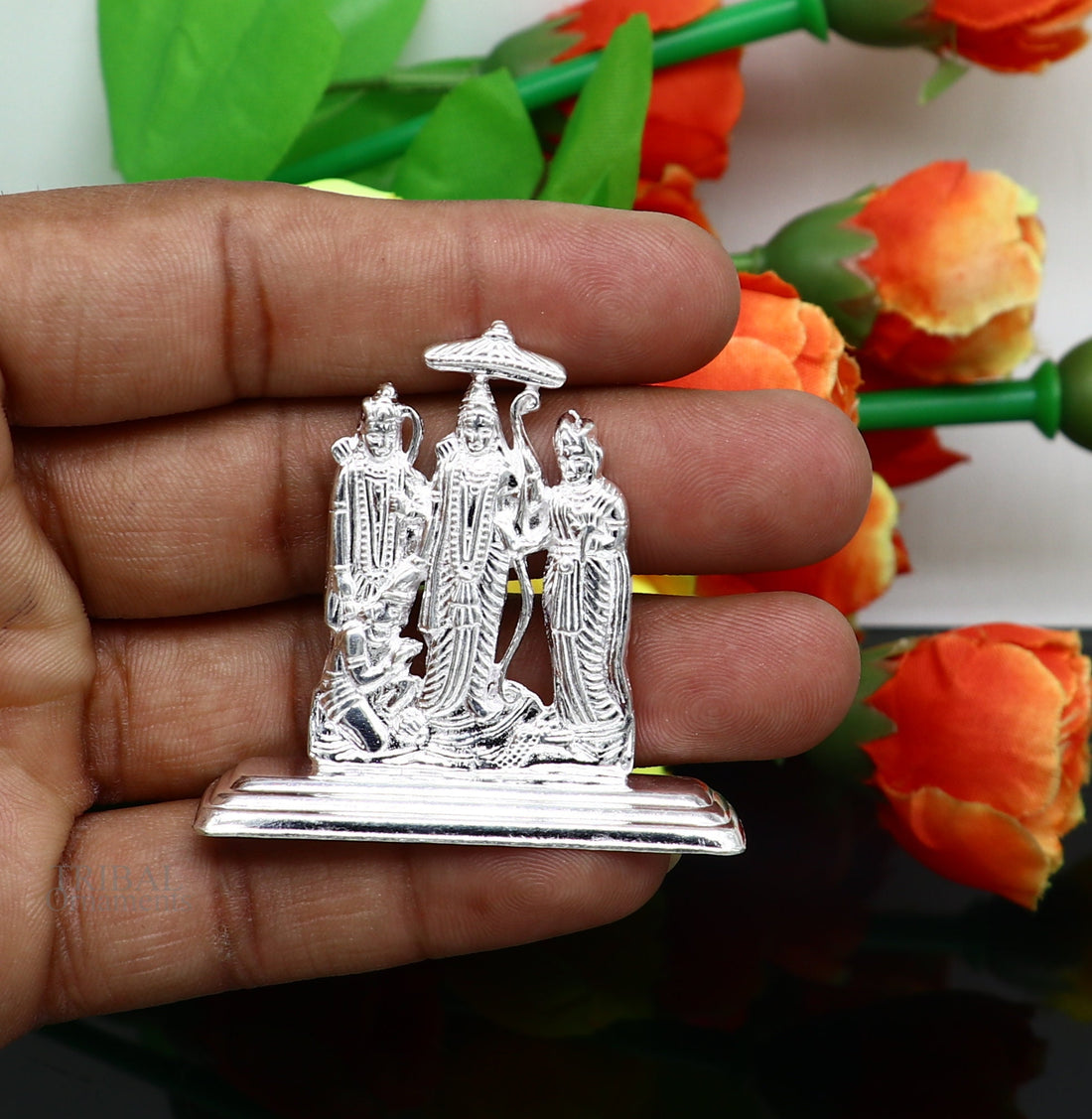 Sterling silver handmade Divine Hindu god Rama Laxman seeta and Hanuman blessing Statue, Ram Darbar Divine figurine puja article art464 - TRIBAL ORNAMENTS