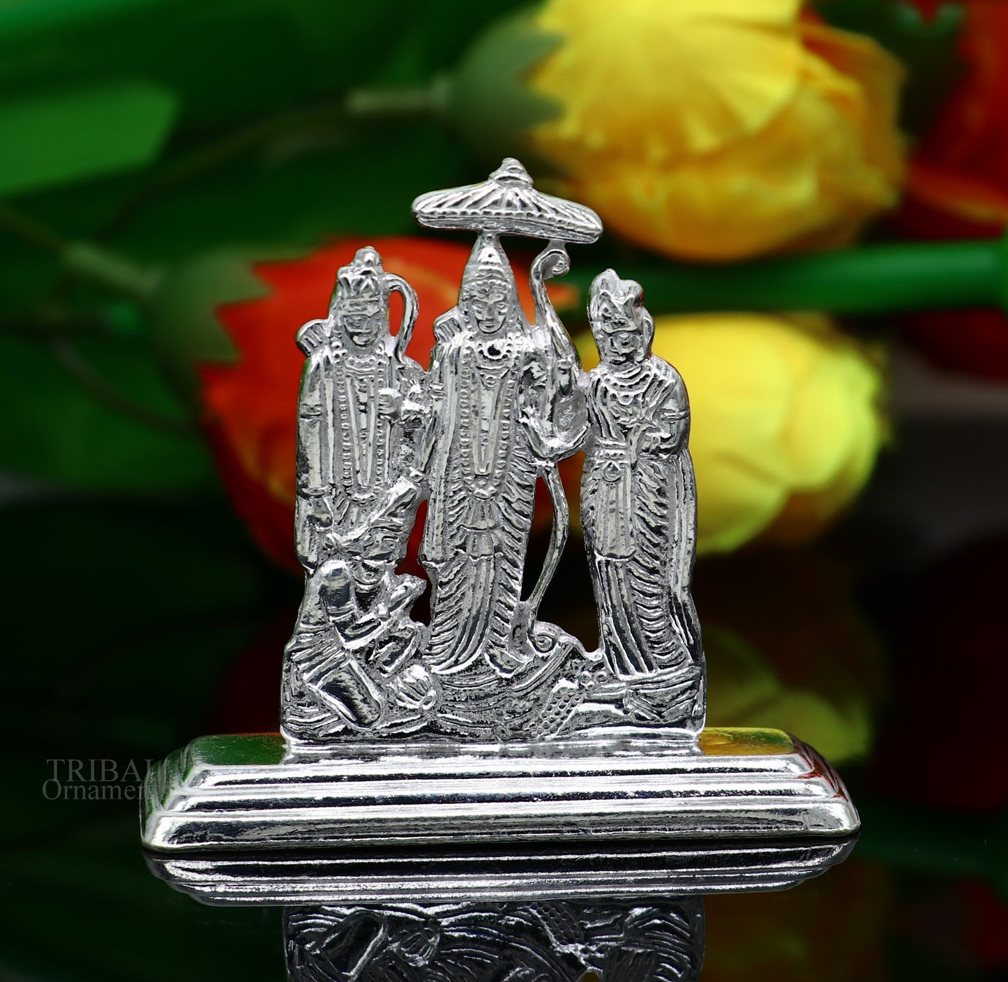 Sterling silver handmade Divine Hindu god Rama Laxman seeta and Hanuman blessing Statue, Ram Darbar Divine figurine puja article art464 - TRIBAL ORNAMENTS