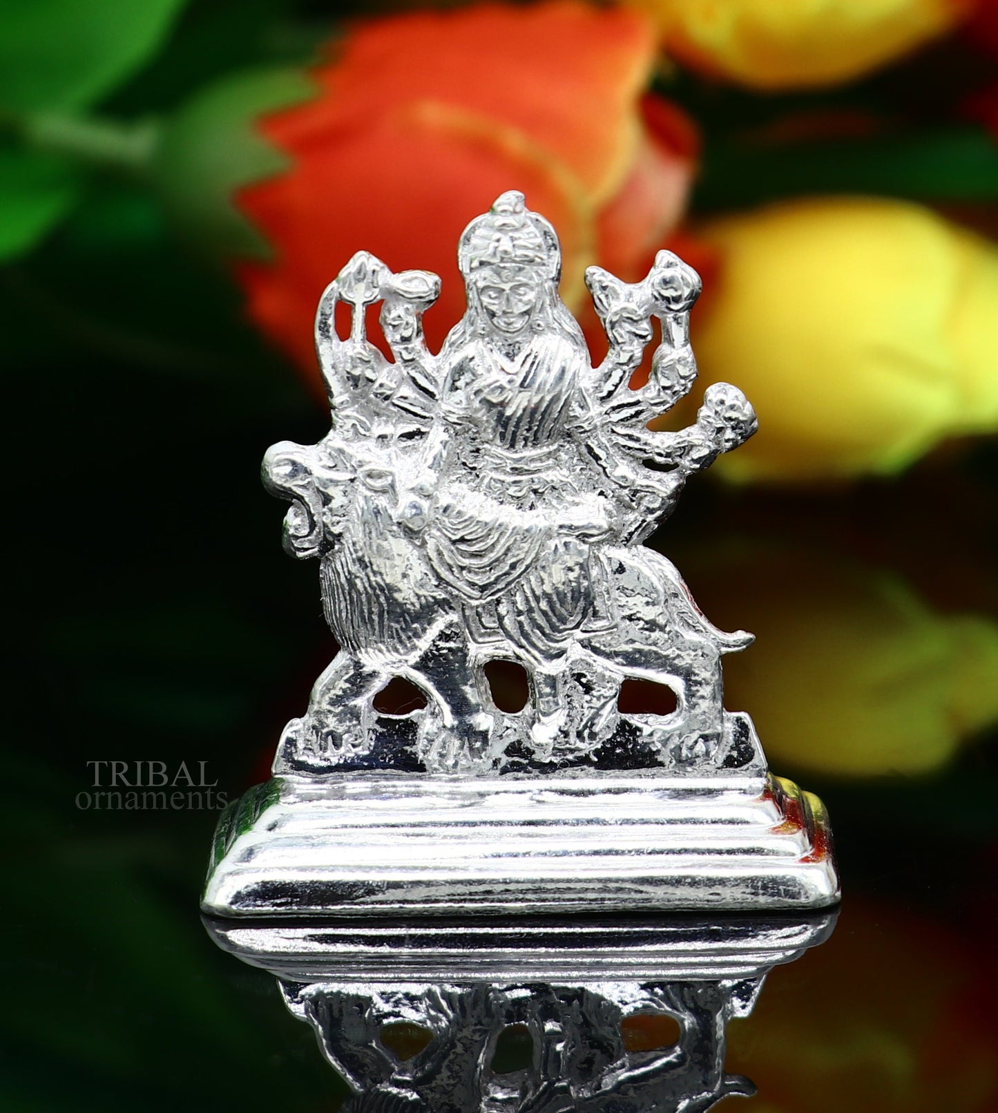 Sterling silver Goddess Durga maa, Pooja Articles, Indian Silver Idols, handcrafted Mataji statue sculpture amazing gifting Art469 - TRIBAL ORNAMENTS