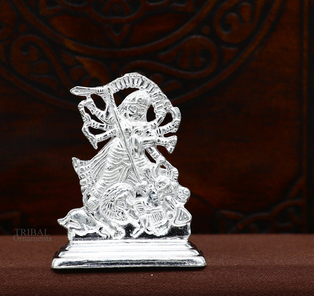 Sterling silver Goddess kali maa, mother kalika Articles, Indian Silver Idols, handcrafted Mataji statue sculpture amazing gifting Art467 - TRIBAL ORNAMENTS