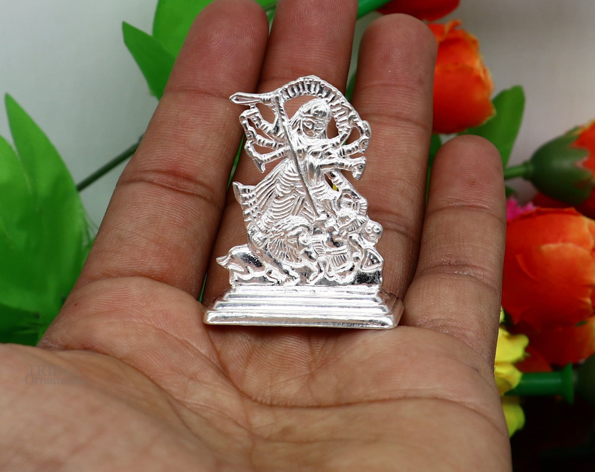 Sterling silver Goddess kali maa, mother kalika Articles, Indian Silver Idols, handcrafted Mataji statue sculpture amazing gifting Art467 - TRIBAL ORNAMENTS