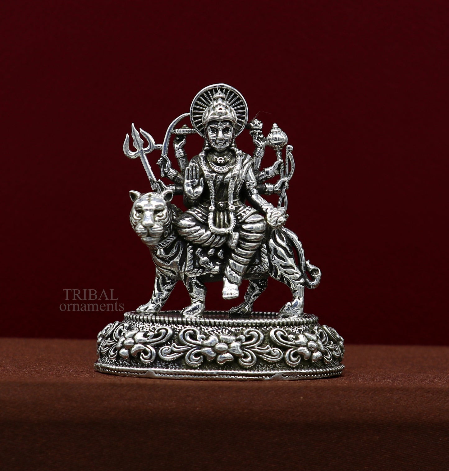 925 Sterling silver Goddess durga/bhawani maa, Pooja Articles, Silver Idols, handcrafted decorative statue sculpture amazing gifting Art488 - TRIBAL ORNAMENTS