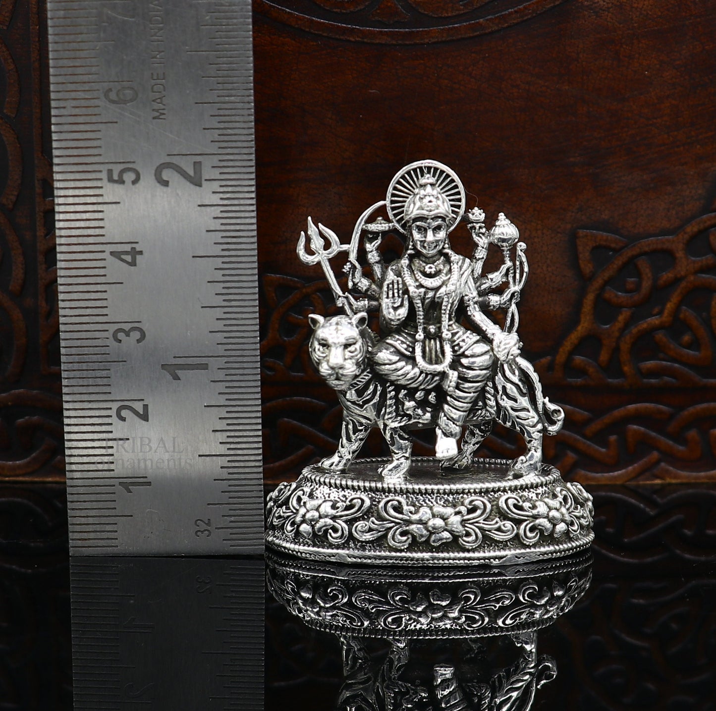 925 Sterling silver Goddess durga/bhawani maa, Pooja Articles, Silver Idols, handcrafted decorative statue sculpture amazing gifting Art488 - TRIBAL ORNAMENTS