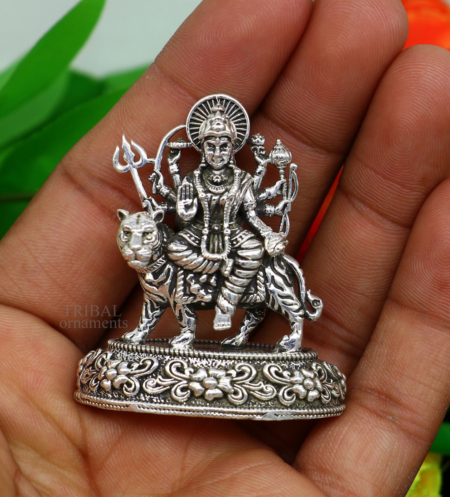 925 Sterling silver Goddess durga/bhawani maa, Pooja Articles, Silver Idols, handcrafted decorative statue sculpture amazing gifting Art488 - TRIBAL ORNAMENTS