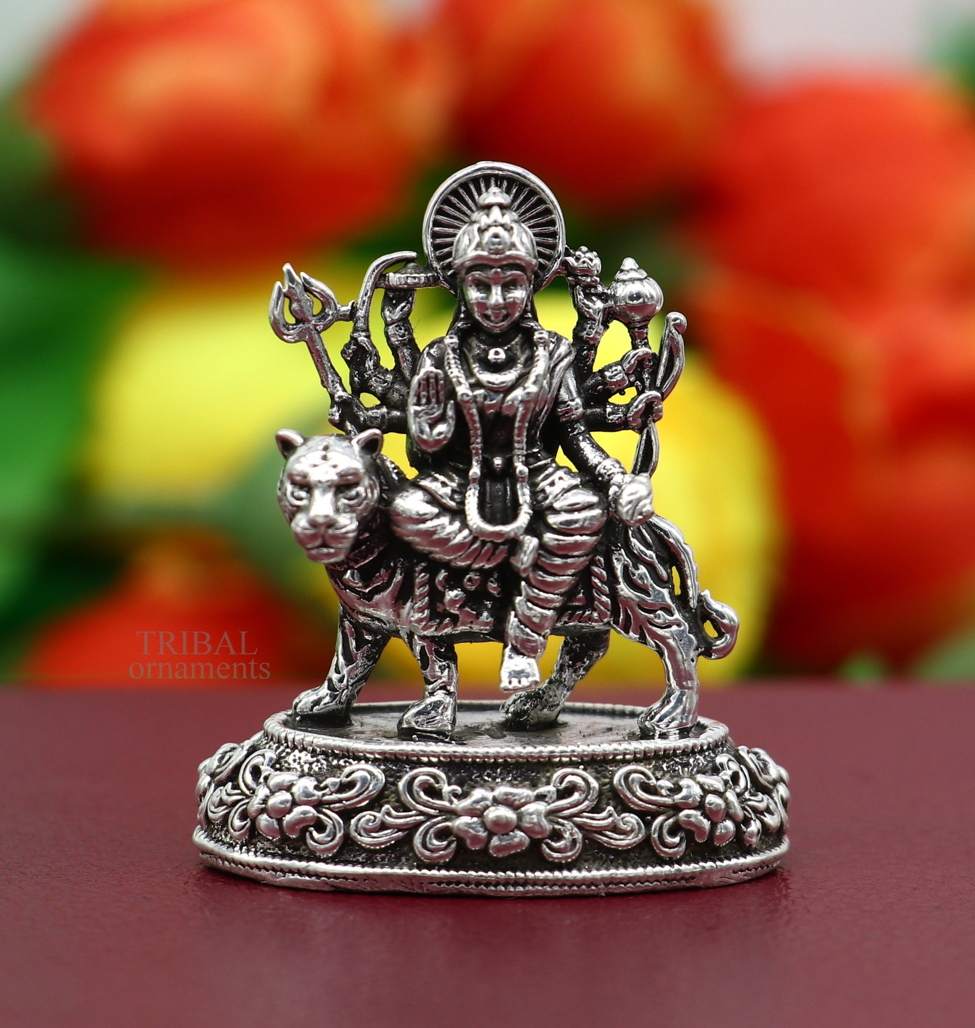 925 Sterling silver Goddess durga/bhawani maa, Pooja Articles statue, handcrafted decorative statue sculpture amazing gifting Art489 - TRIBAL ORNAMENTS