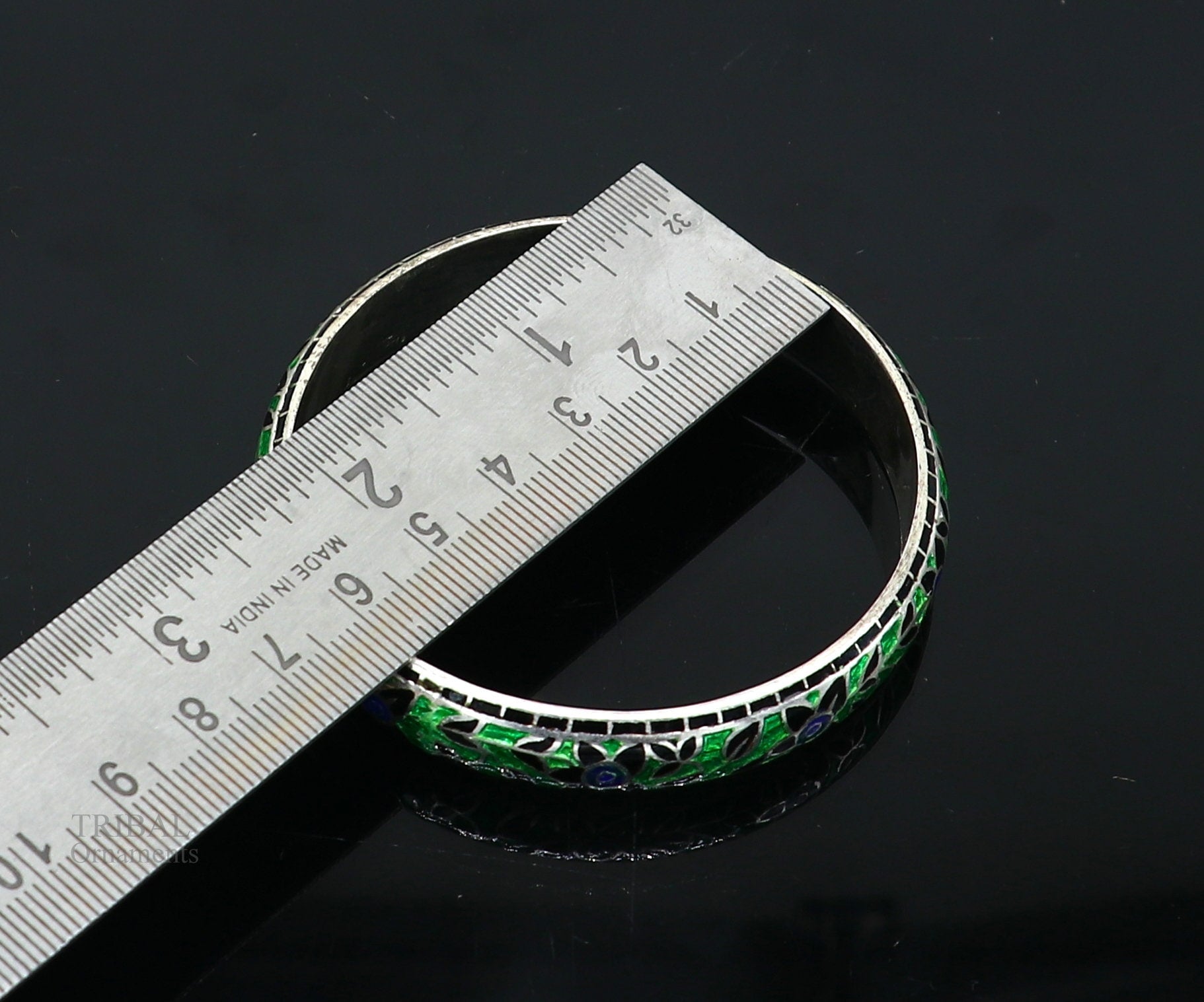 925 Sterling silver handmade color enamel Floral design dainty bangle bracelet vintage antique style jewelry best wedding gift nba278 - TRIBAL ORNAMENTS
