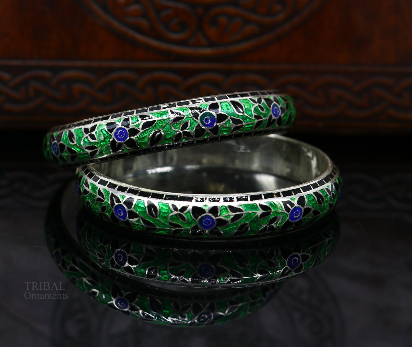 925 Sterling silver handmade color enamel Floral design dainty bangle bracelet vintage antique style jewelry best wedding gift nba278 - TRIBAL ORNAMENTS