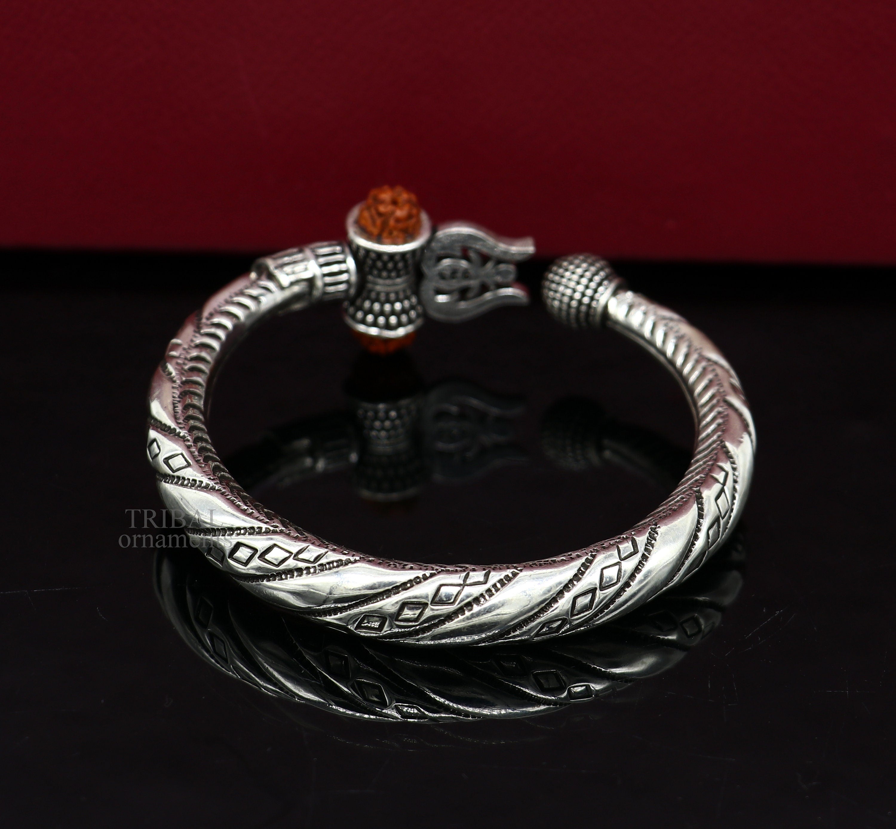 Bahubali kada 925 Sterling silver handmade Lord Shiva trident trishul  bangle bracelet natural Rudraksha beads customized kada nsk447 | TRIBAL  ORNAMENTS