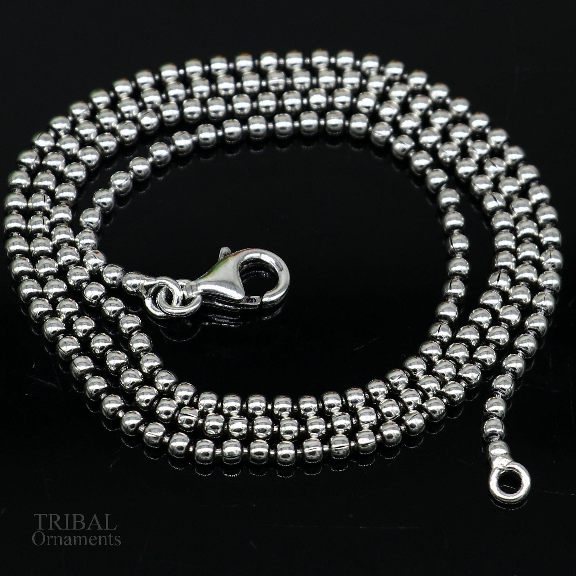 All size 925 sterling silver handmade customized fancy stylish silver beaded chain necklace baht chain best gifting jewelry from India ch150 - TRIBAL ORNAMENTS